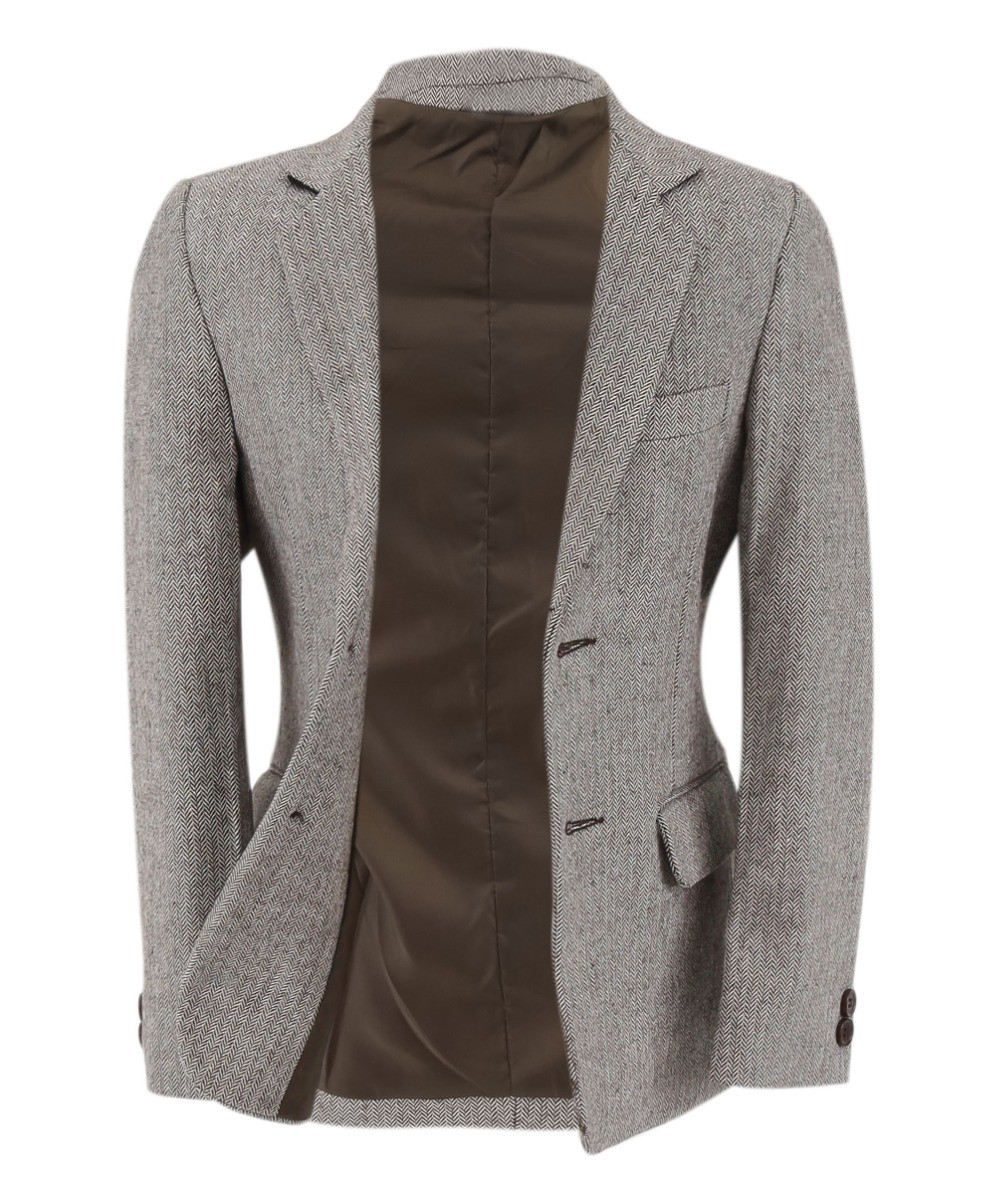 Boys Herringbone Tweed Formal Blazer - Light Grey