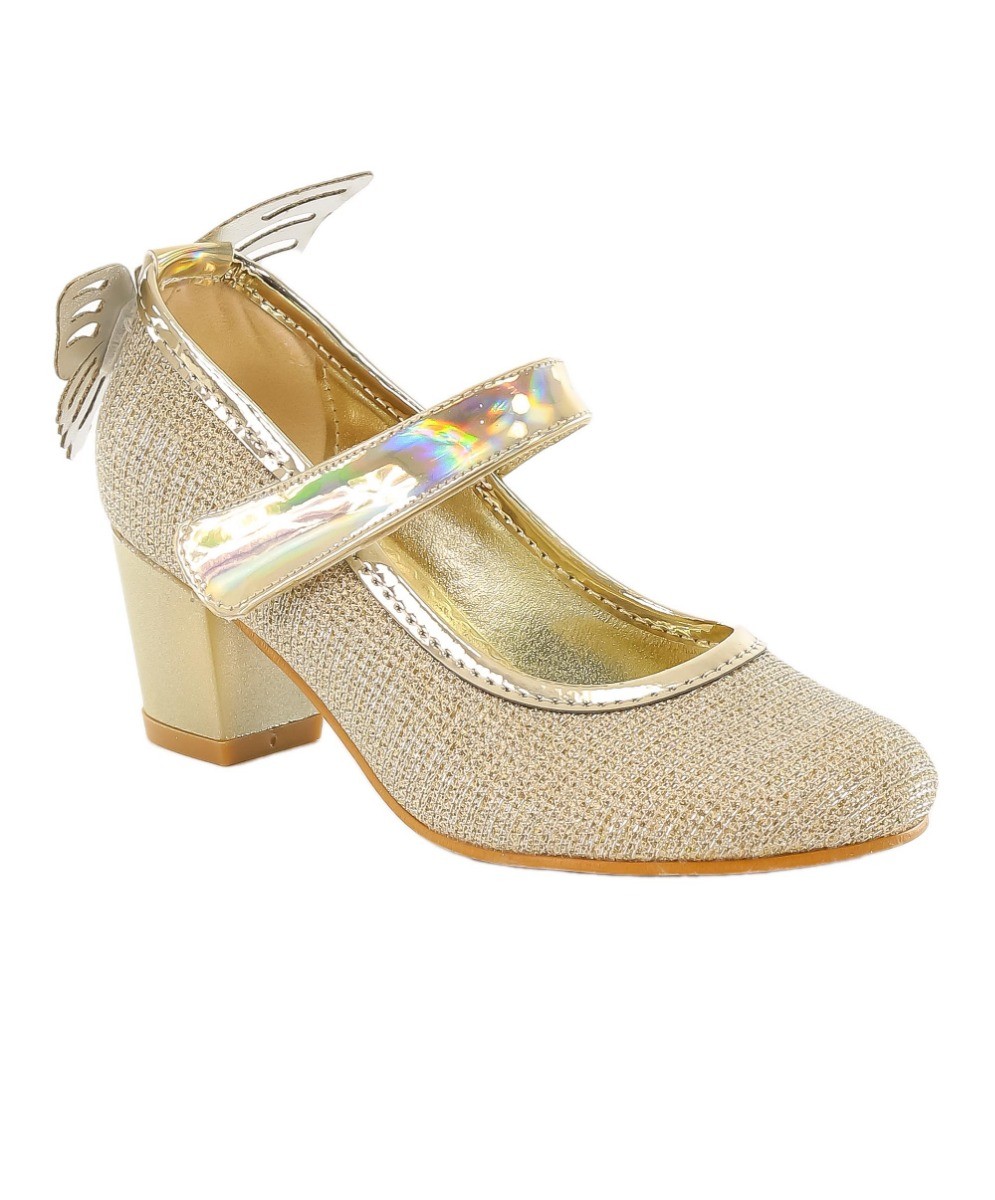 Girls Block Heel Sparkly Mary Jane Shoes - Gold