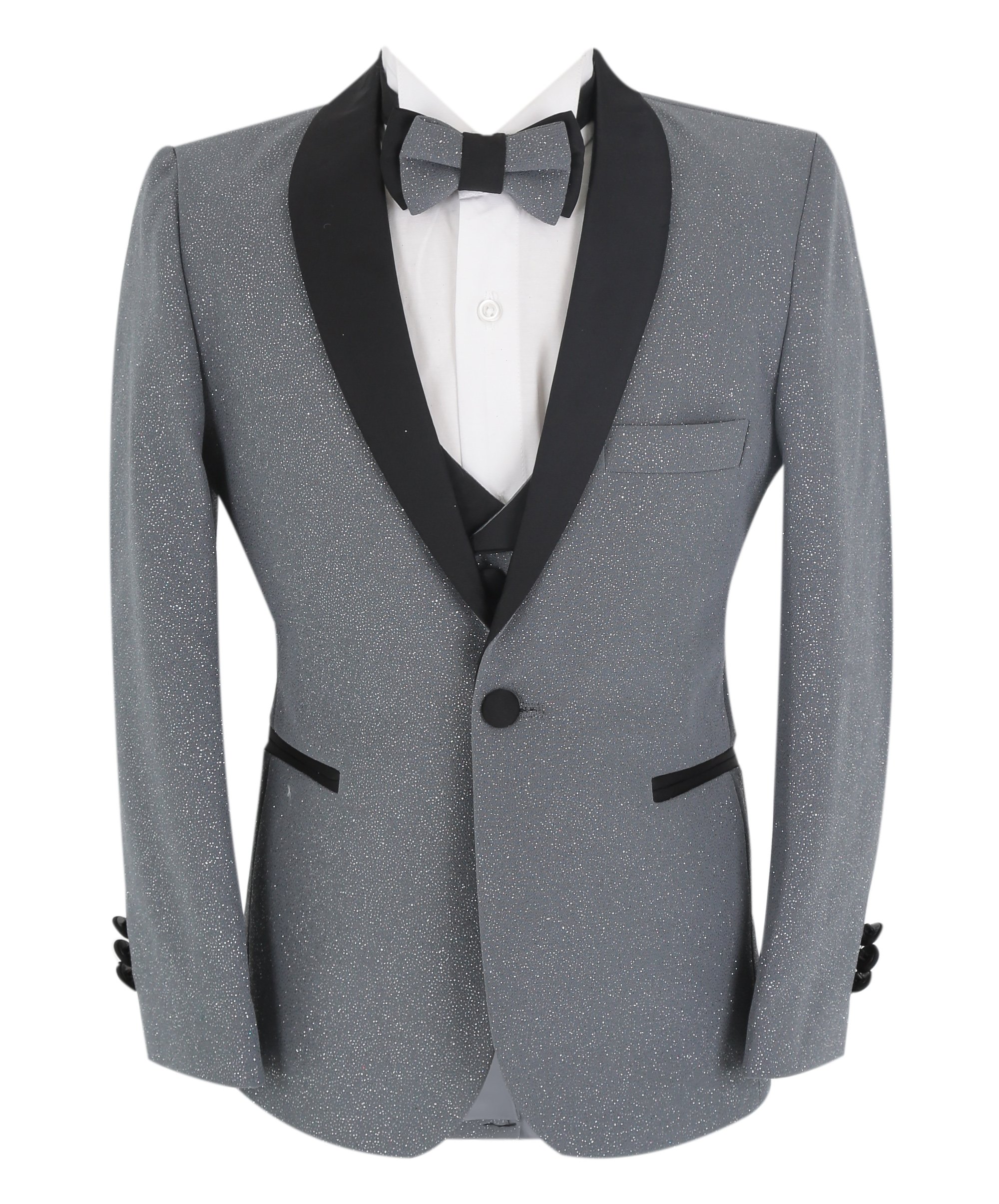 Boys Slim Fit Shimmer Tuxedo Suit  - Grey