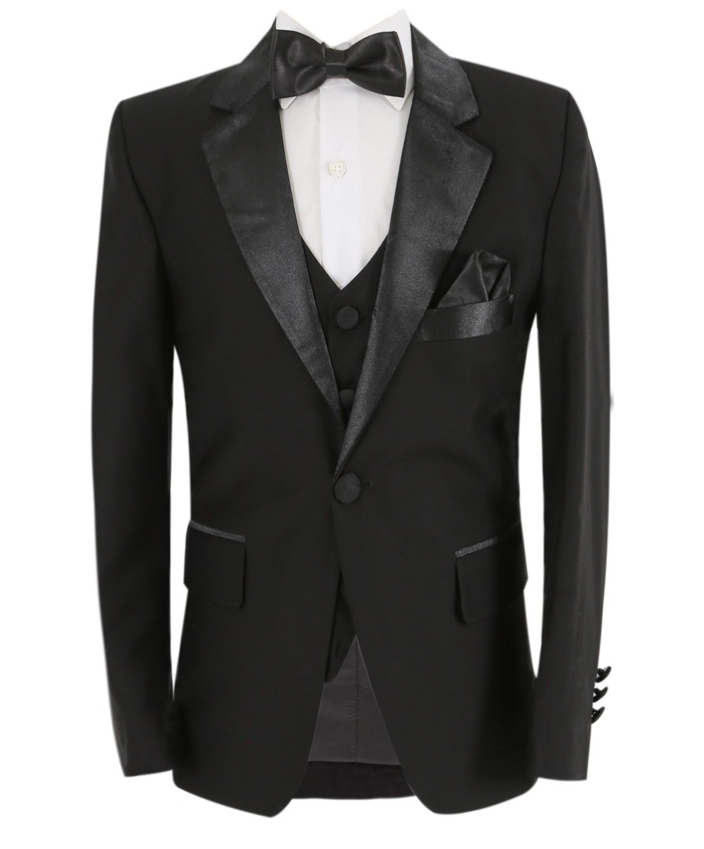 Boys Sheen Lapel Tuxedo Suit - Black