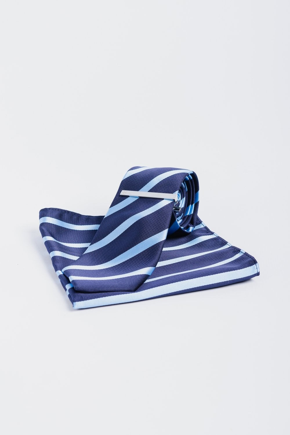 Men's Striped Tie Set  - Navy Blue
