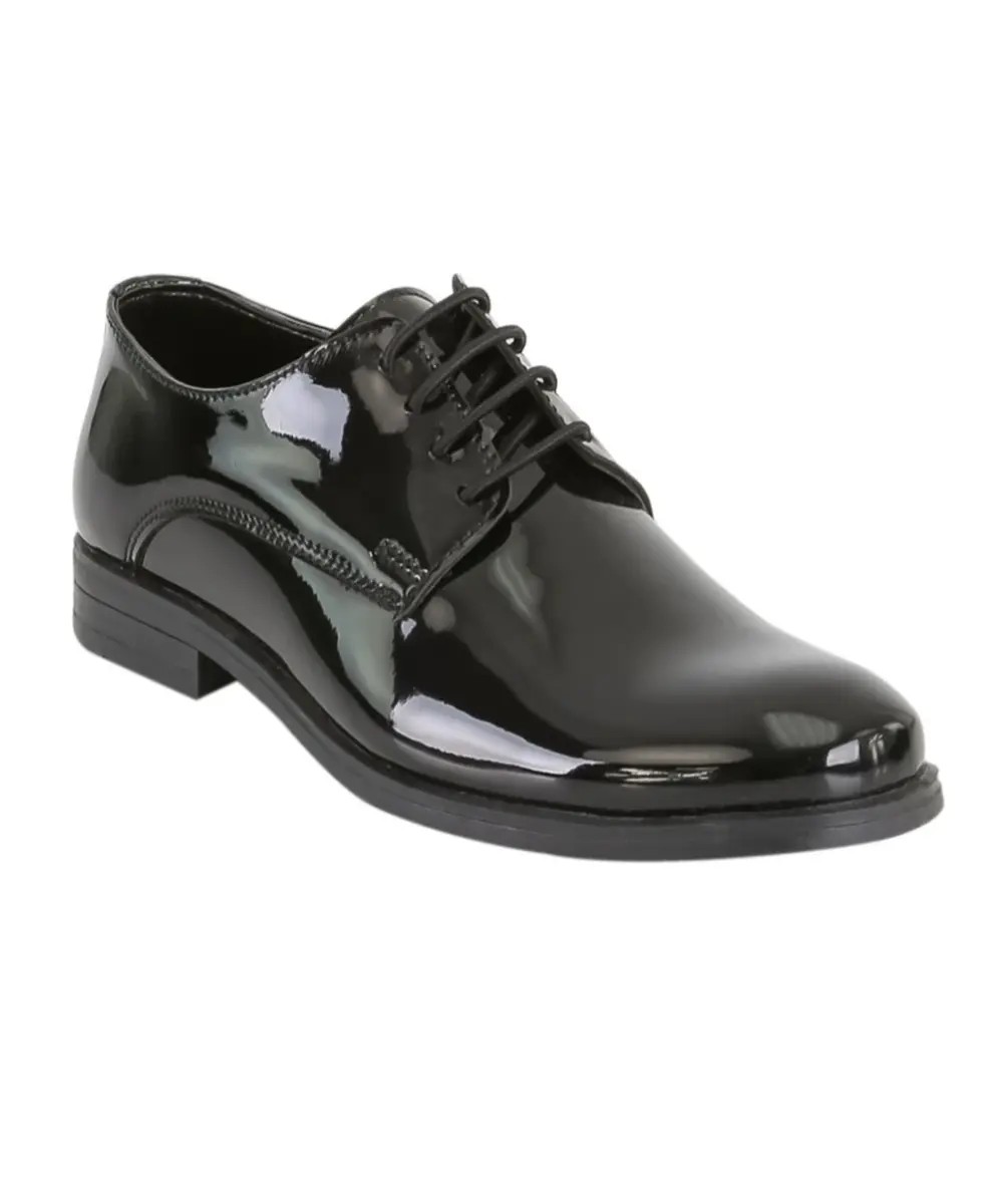 Boys Derby Patent Lace Up Formal Shoes - Black
