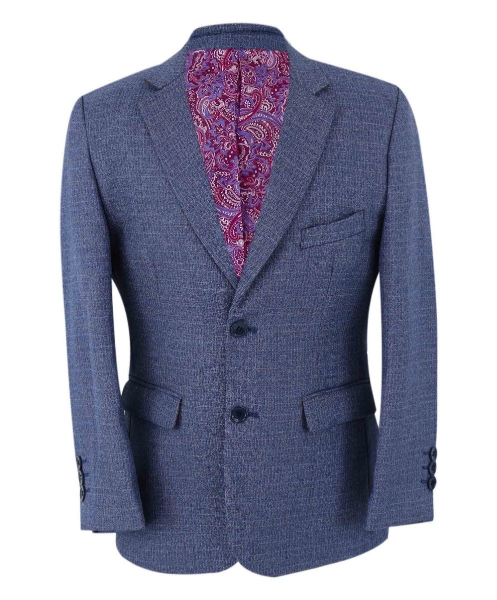 Boys Textured Tailored Fit Blue Suit - LONDON