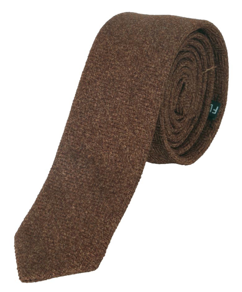 Boys & Men's Herringbone Tweed Tie & Pocket Square Set - Cinnamon Brown