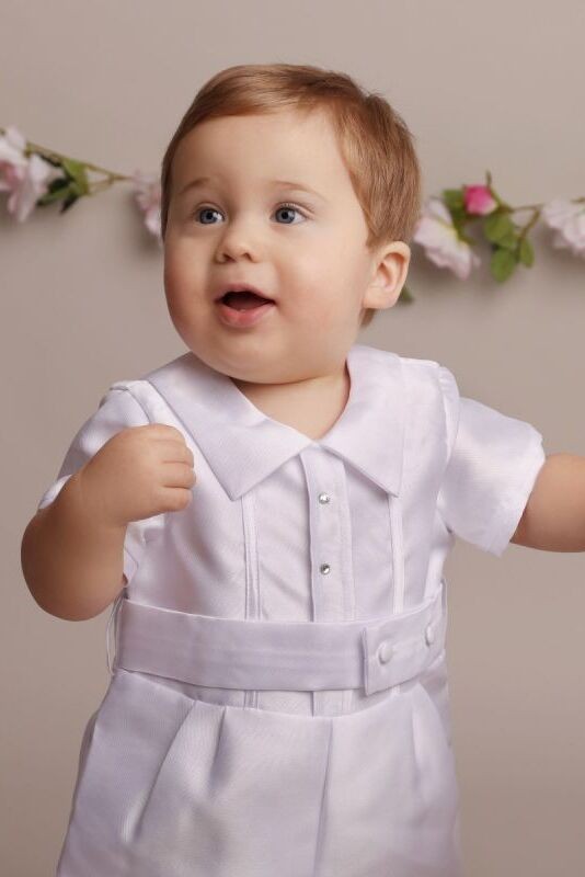 Baby Boys Christening Romper with Hat - OSCAR - White