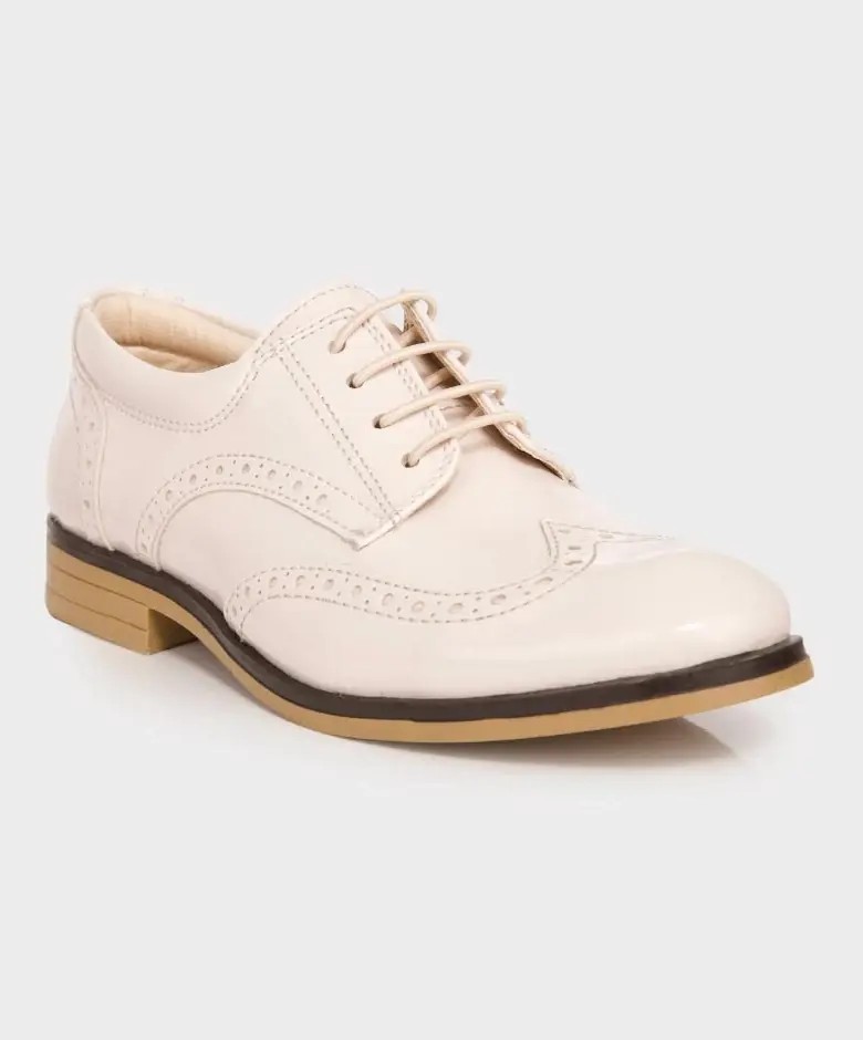 Boys Derby Brogue Lace Up Dress Shoes - Ivory