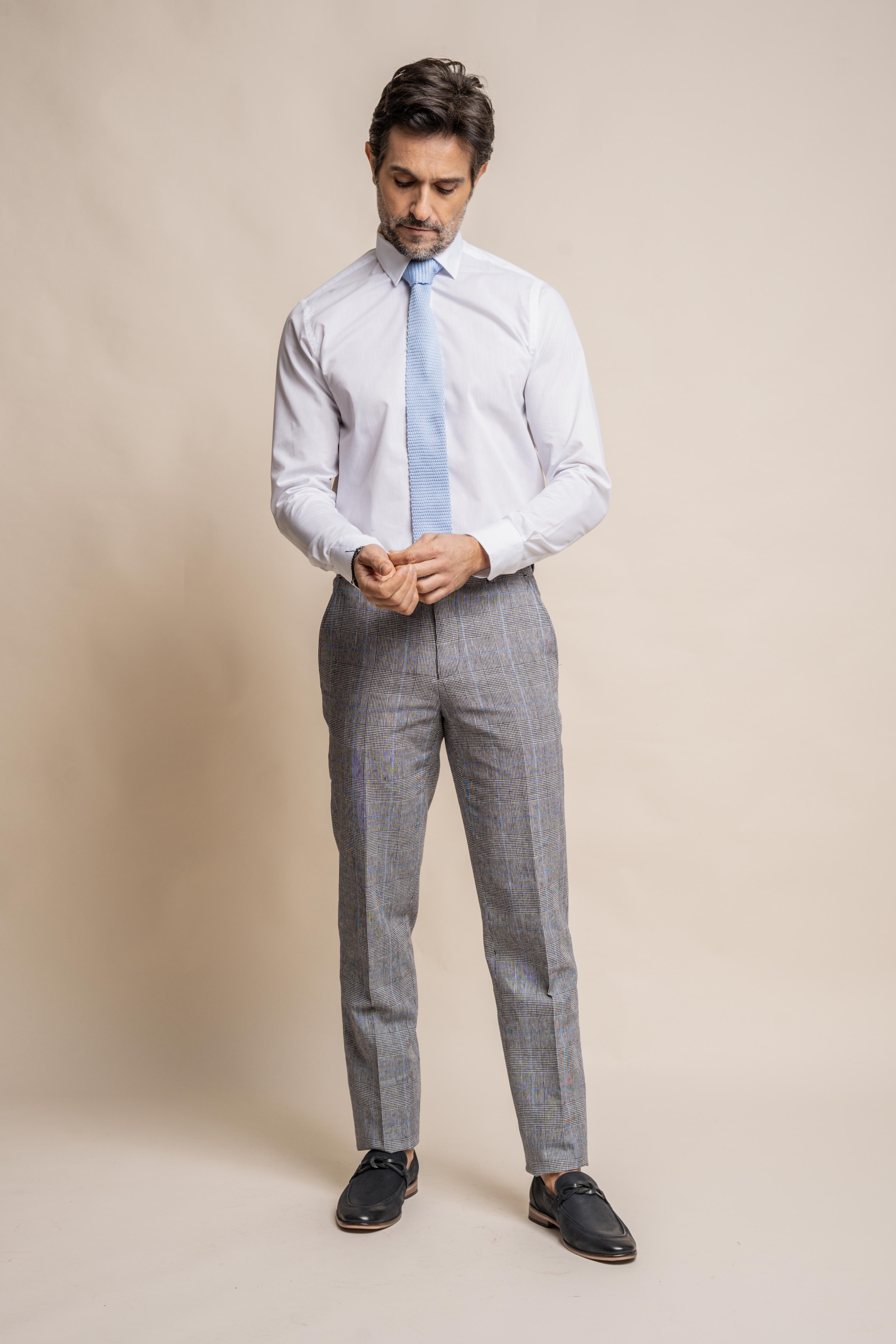 Men's Check Slim Fit Formal Grey Trousers - ARRIGA