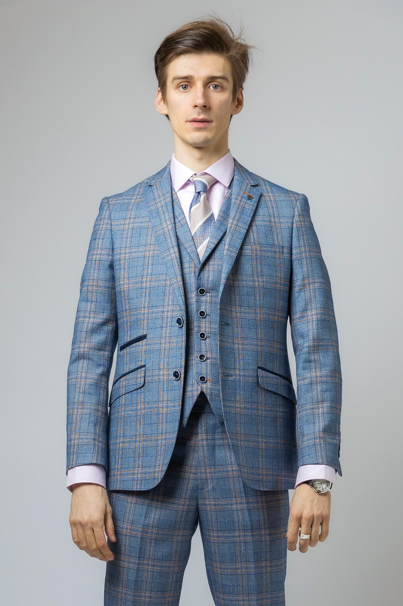 Men's Windowpane Check Suit Jacket- LEVI Blue