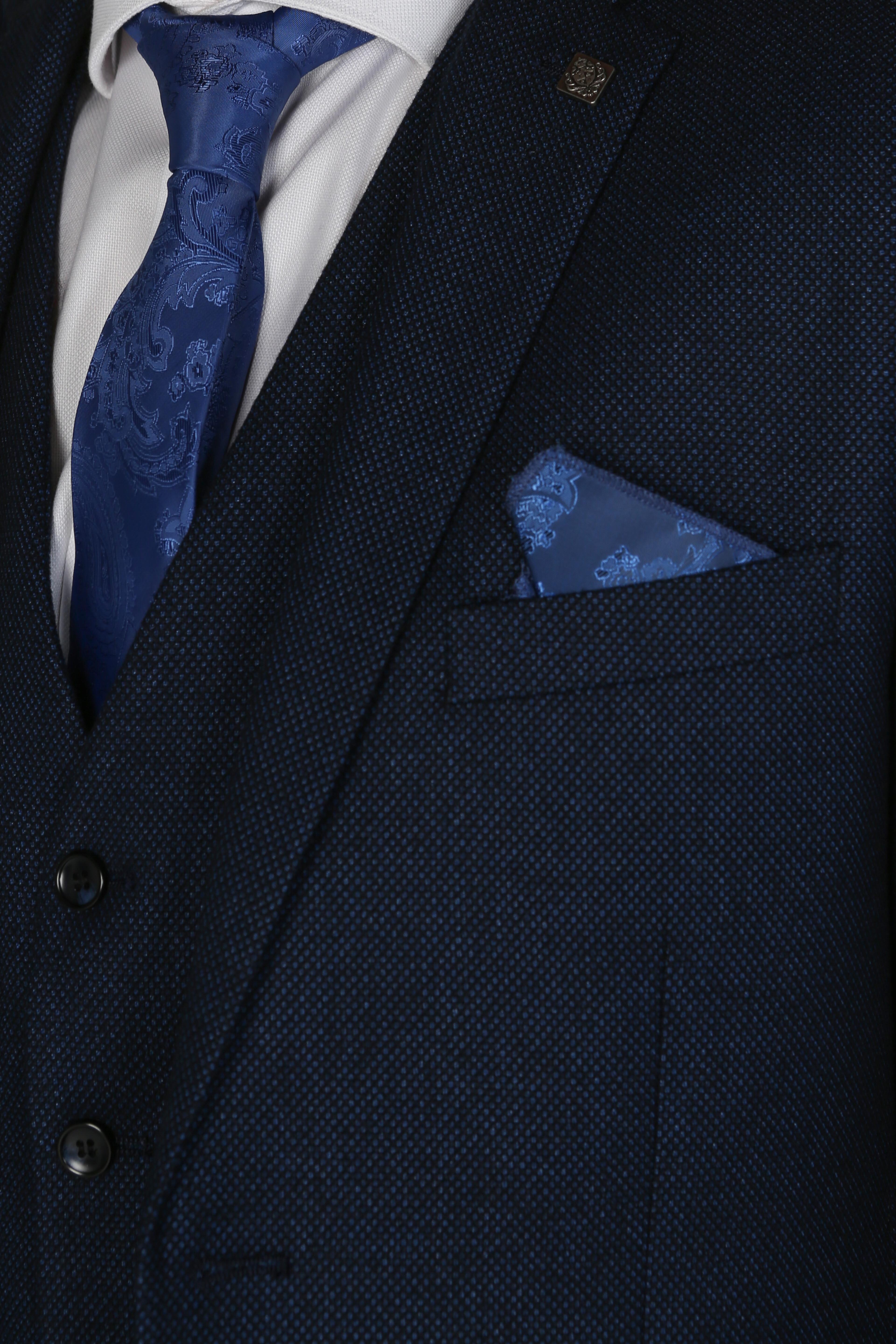 Men's Textured Formal Navy Blue Suit - ARTHUR - Navy Blue