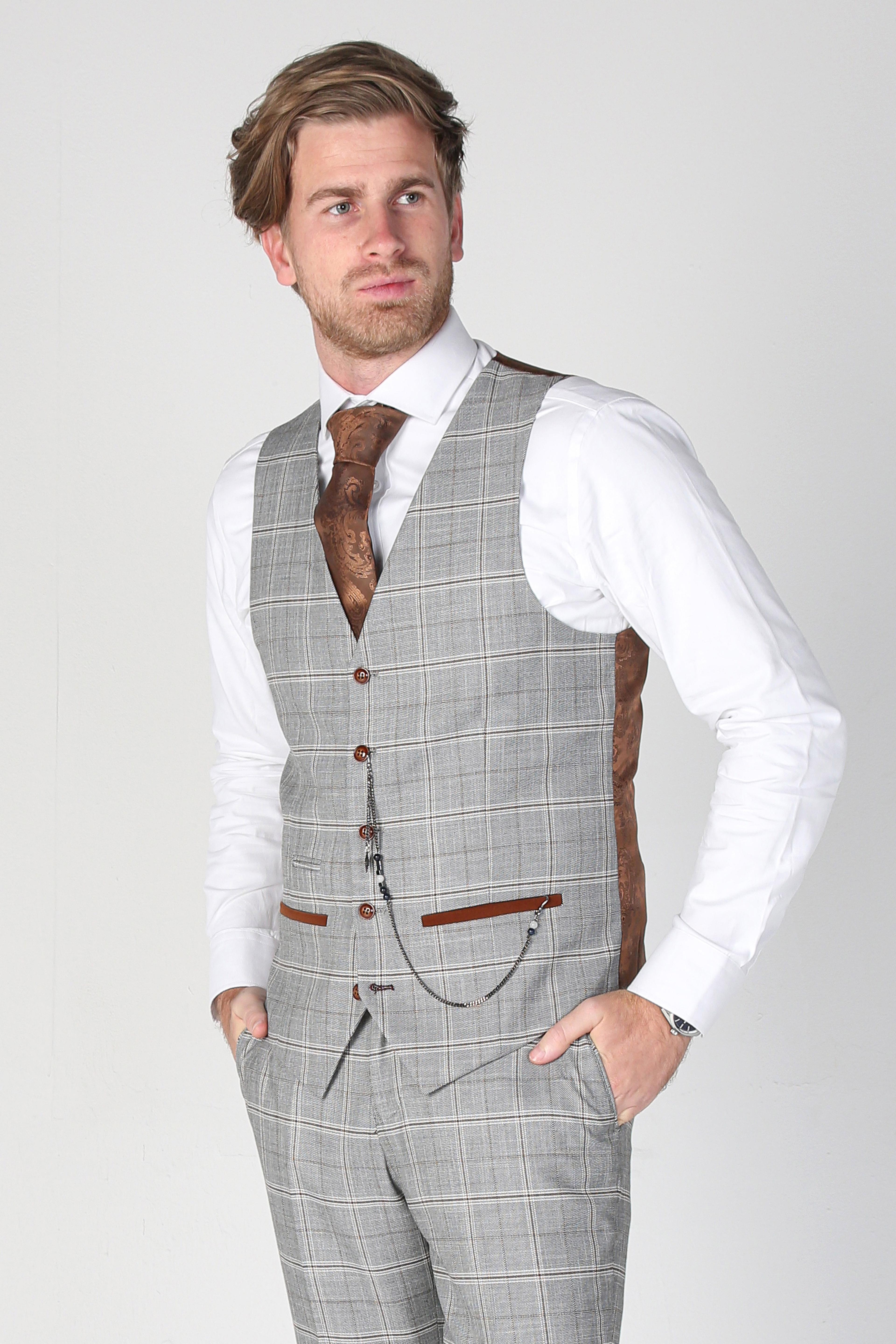 Men's Windowpane Check Grey Suit - FRANCIS