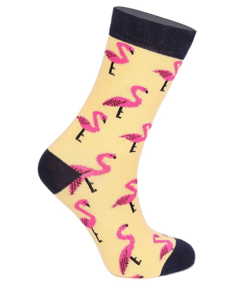 Unisex Kids Flamingo Socks- Novelty - Yellow - Pink- Navy Blue