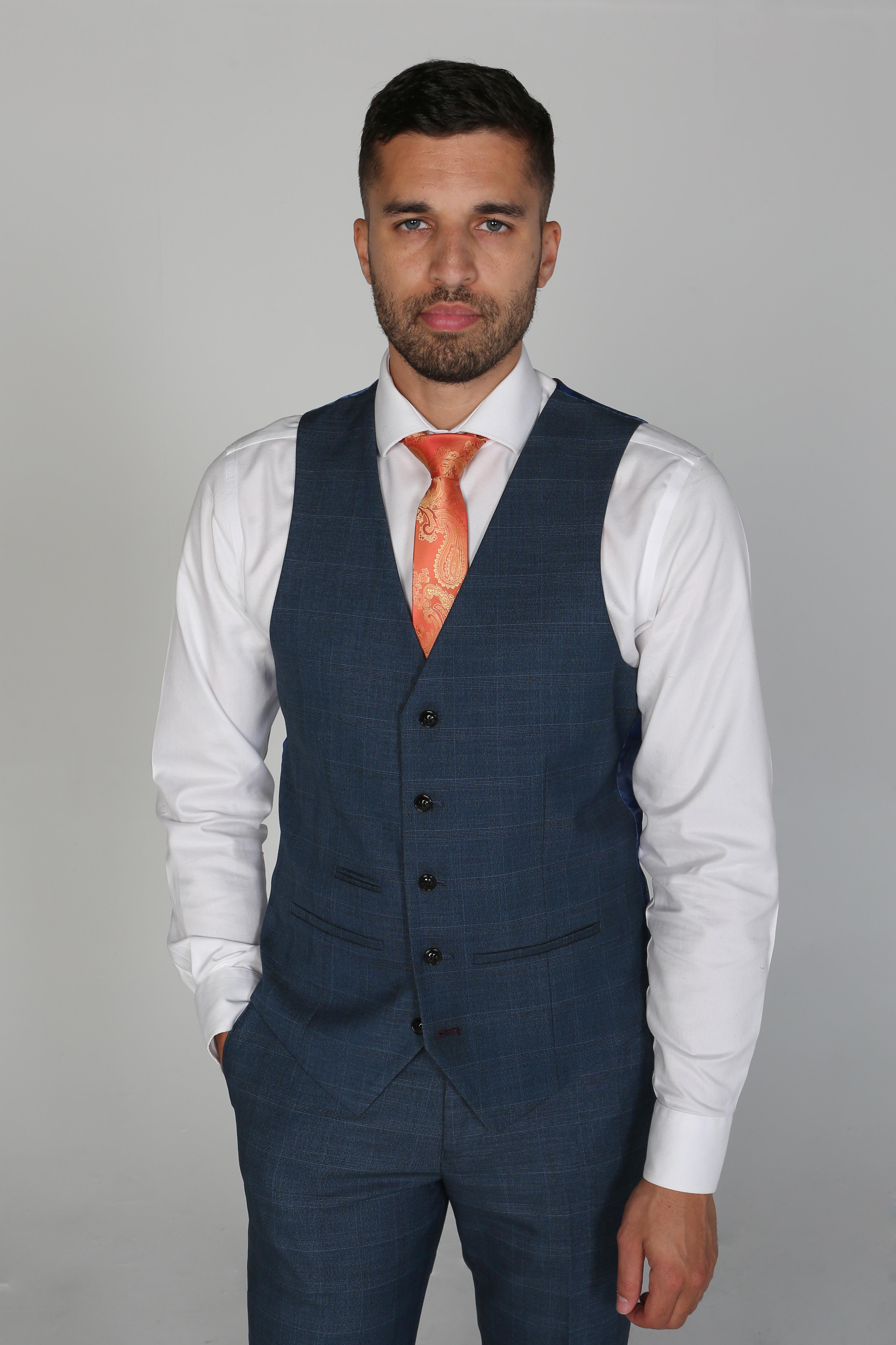 Men’s Check Tailored Fit Navy Suit - VICEROY