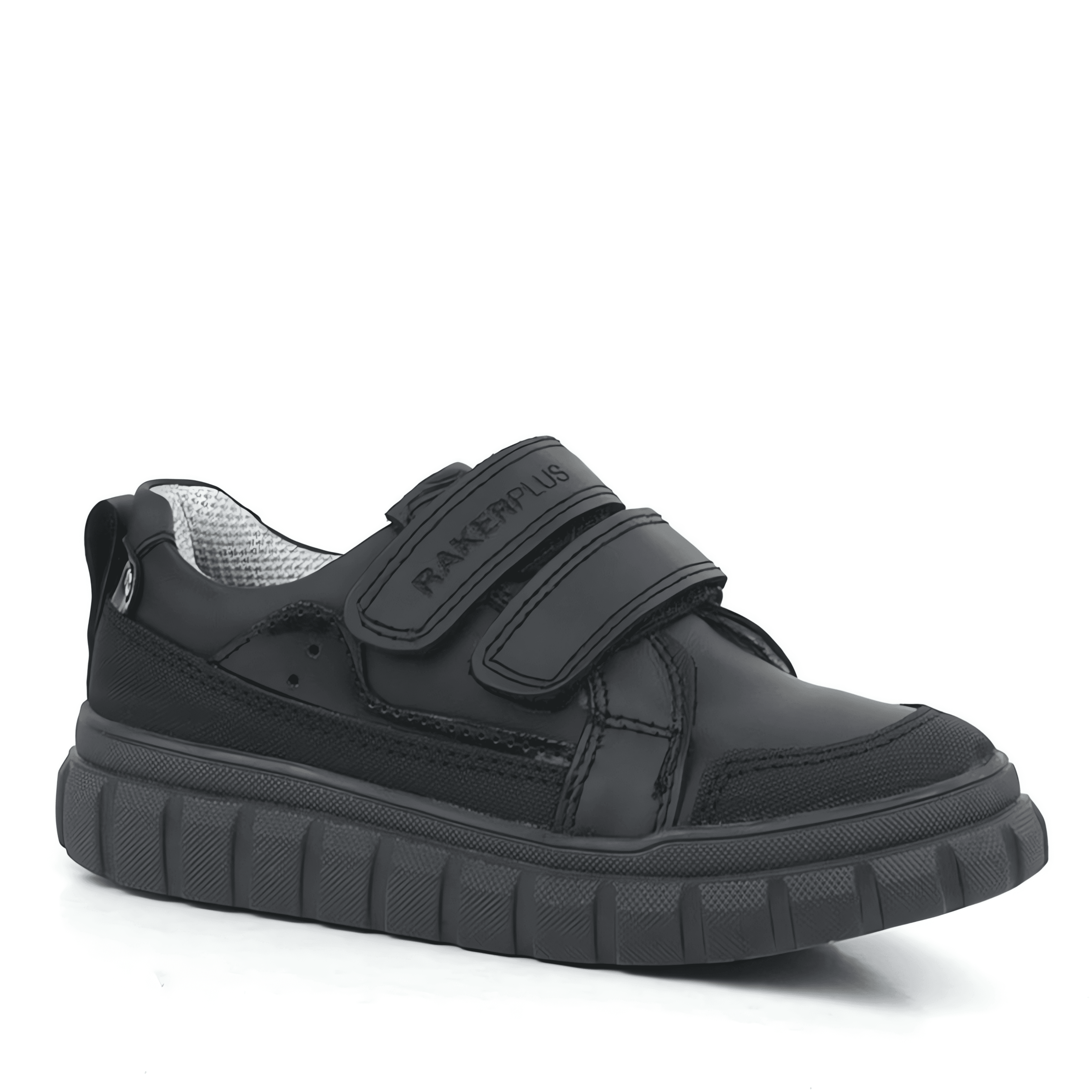 Boys Black Leather Velcro Sporty School Shoes - 4506