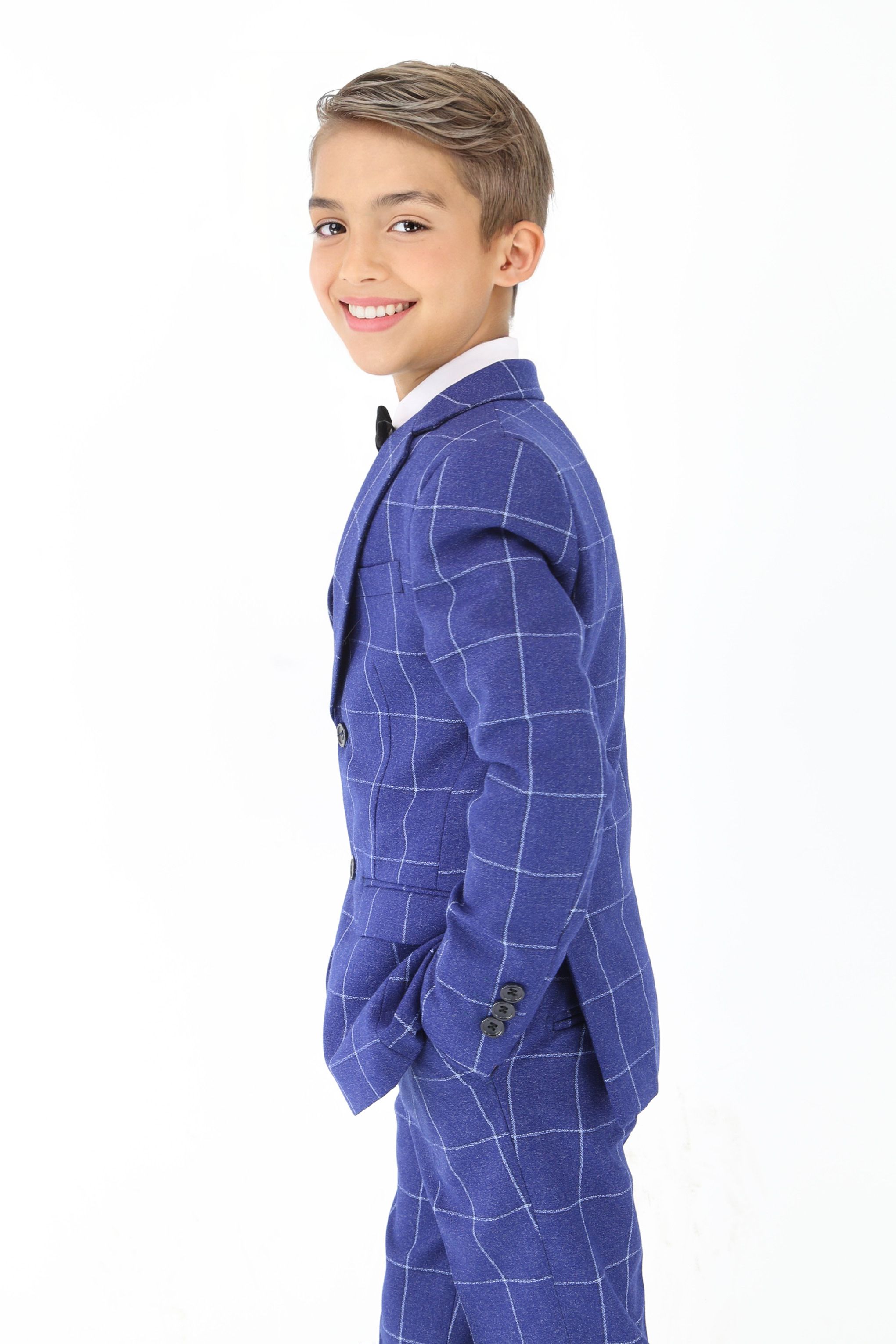 Boys Blue Formal Checkered Suit