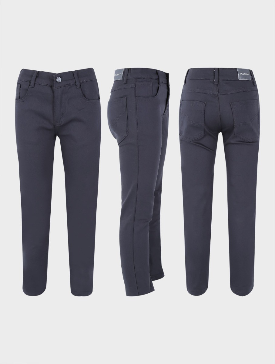 Boys Casual Stretch Chino Trousers - Charcoal Grey