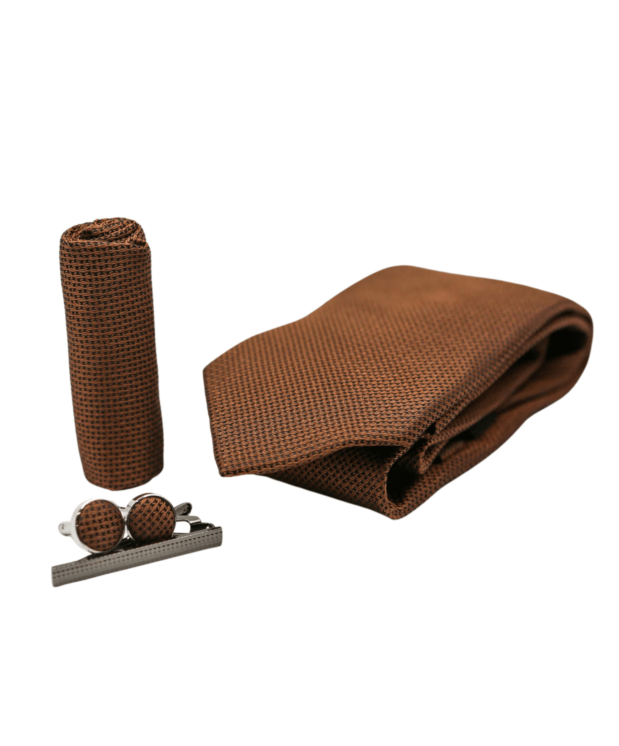 Men's Textured Tie & Cufflinks Set - Brown