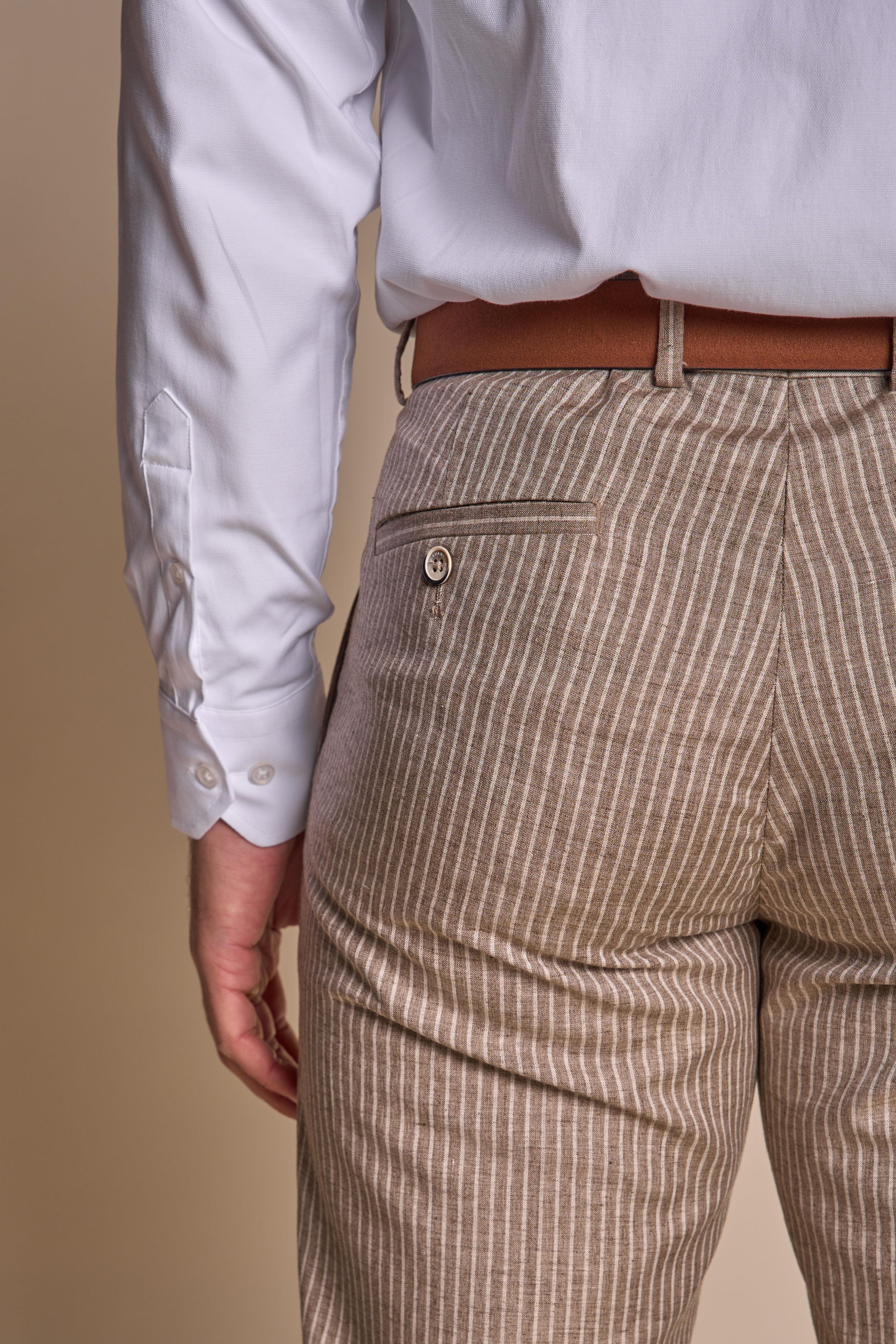 Men’s Slim Fit Pinstripe Beige Trousers – KRAKEN Sand