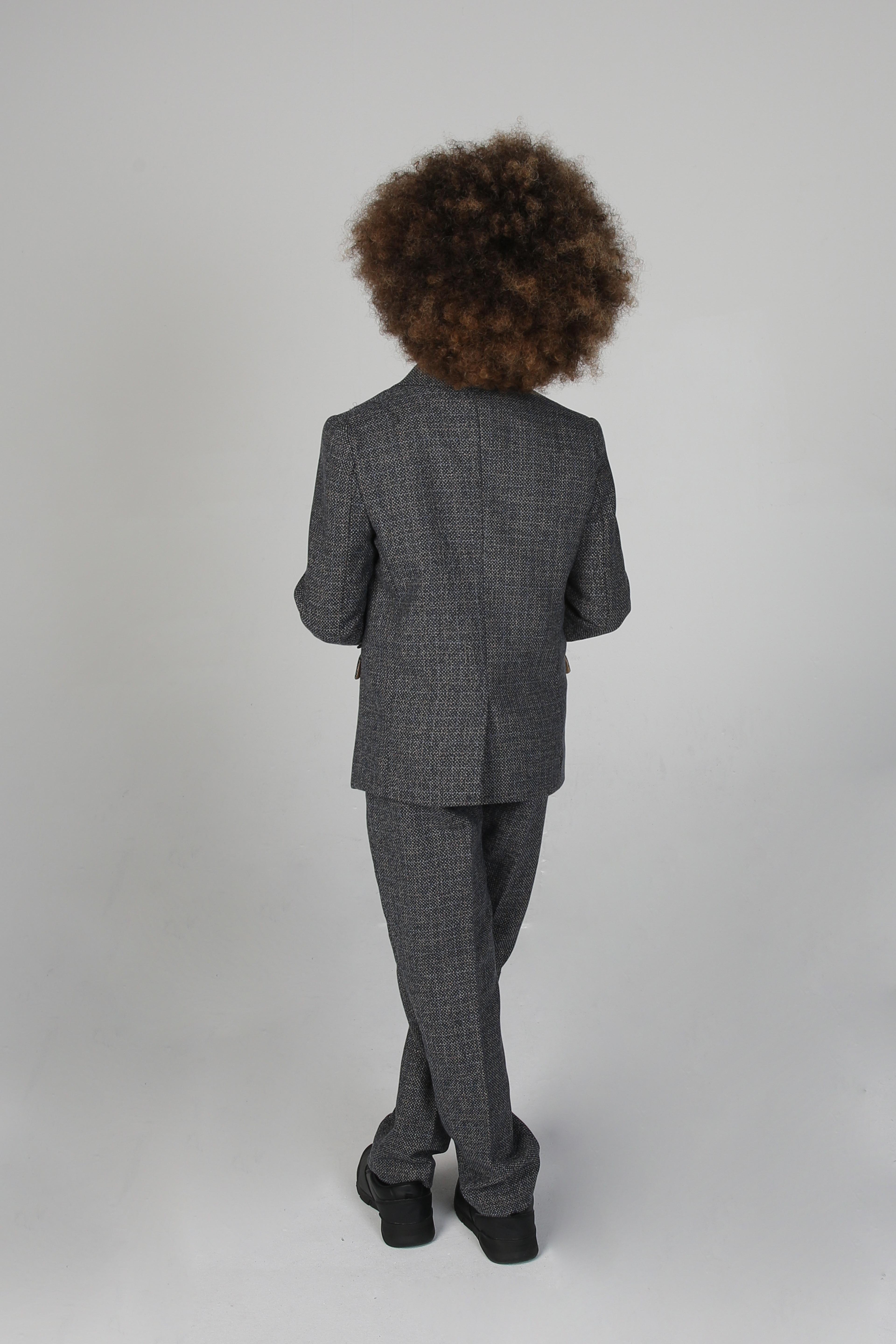Boys Tweed Tailored Fit Formal Suit - Ralph - Grey - Navy Blue