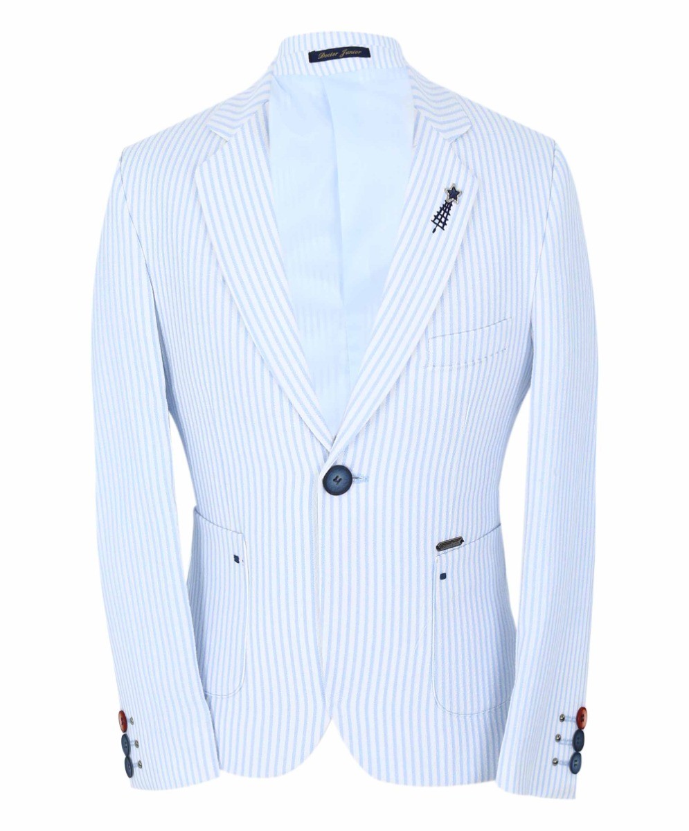 Boys Slim Fit Pinstripe Boating Blazer