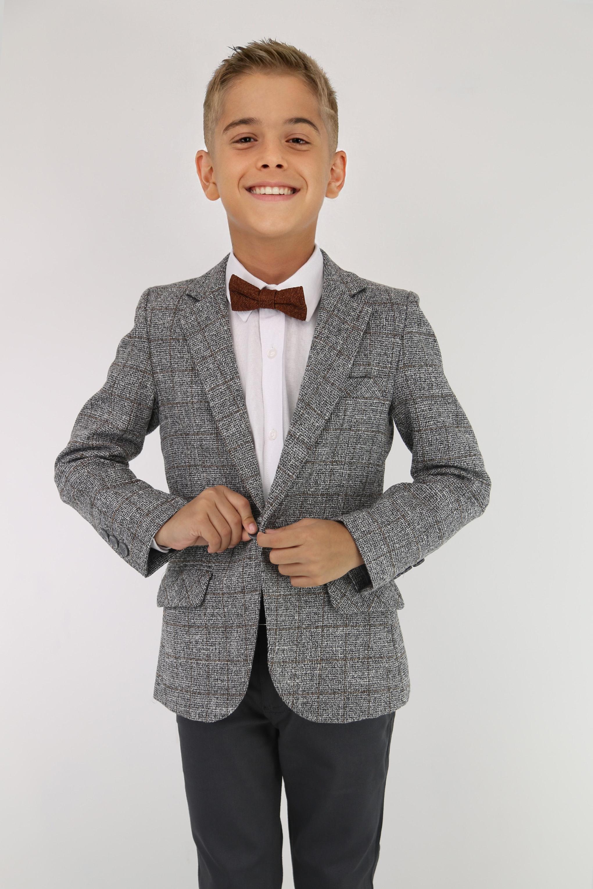 Boys Cotton Blend Tweed Like Check Blazer