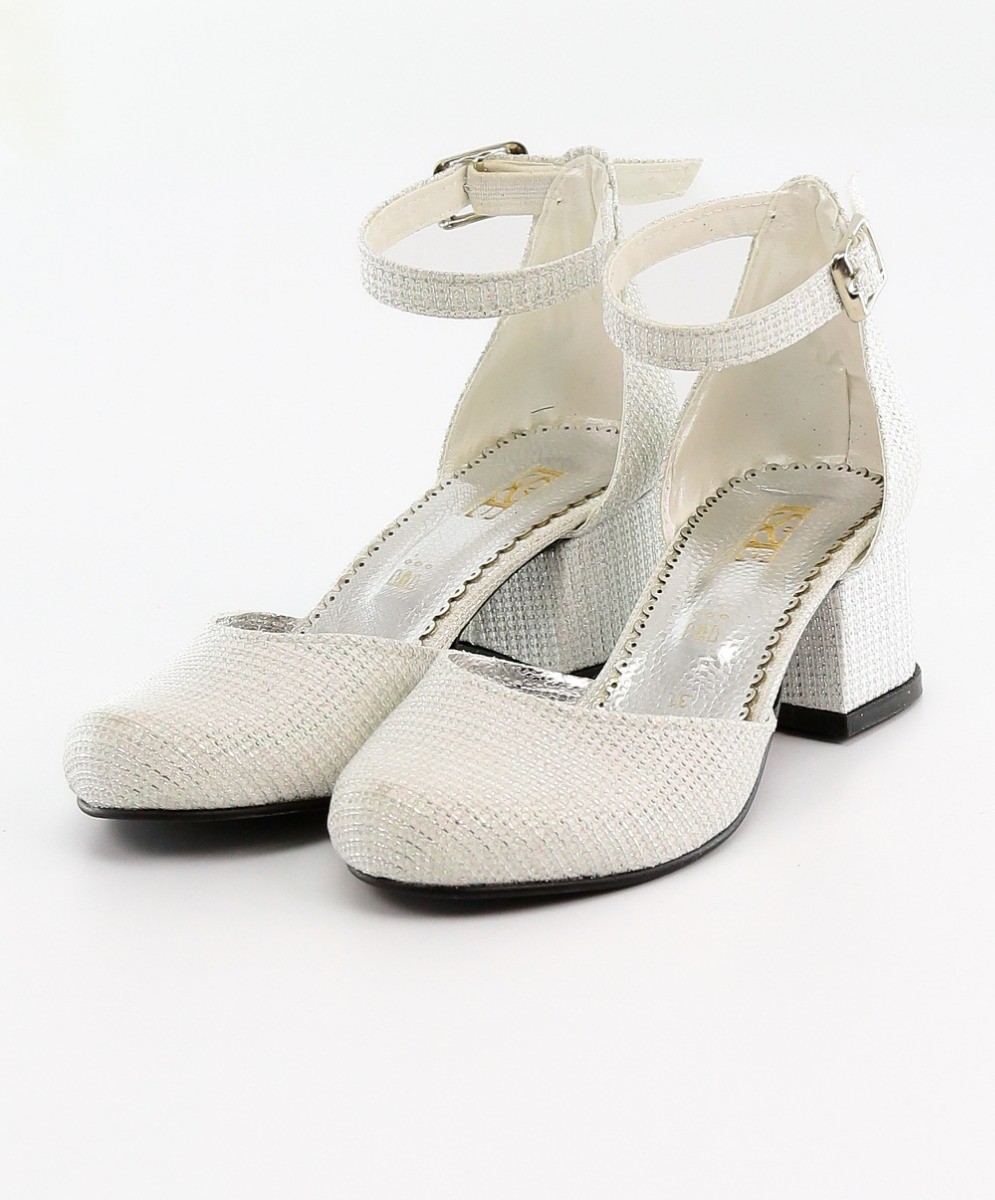 Girls Communion Block Heel Ankle Strap Dress Shoes - Cream