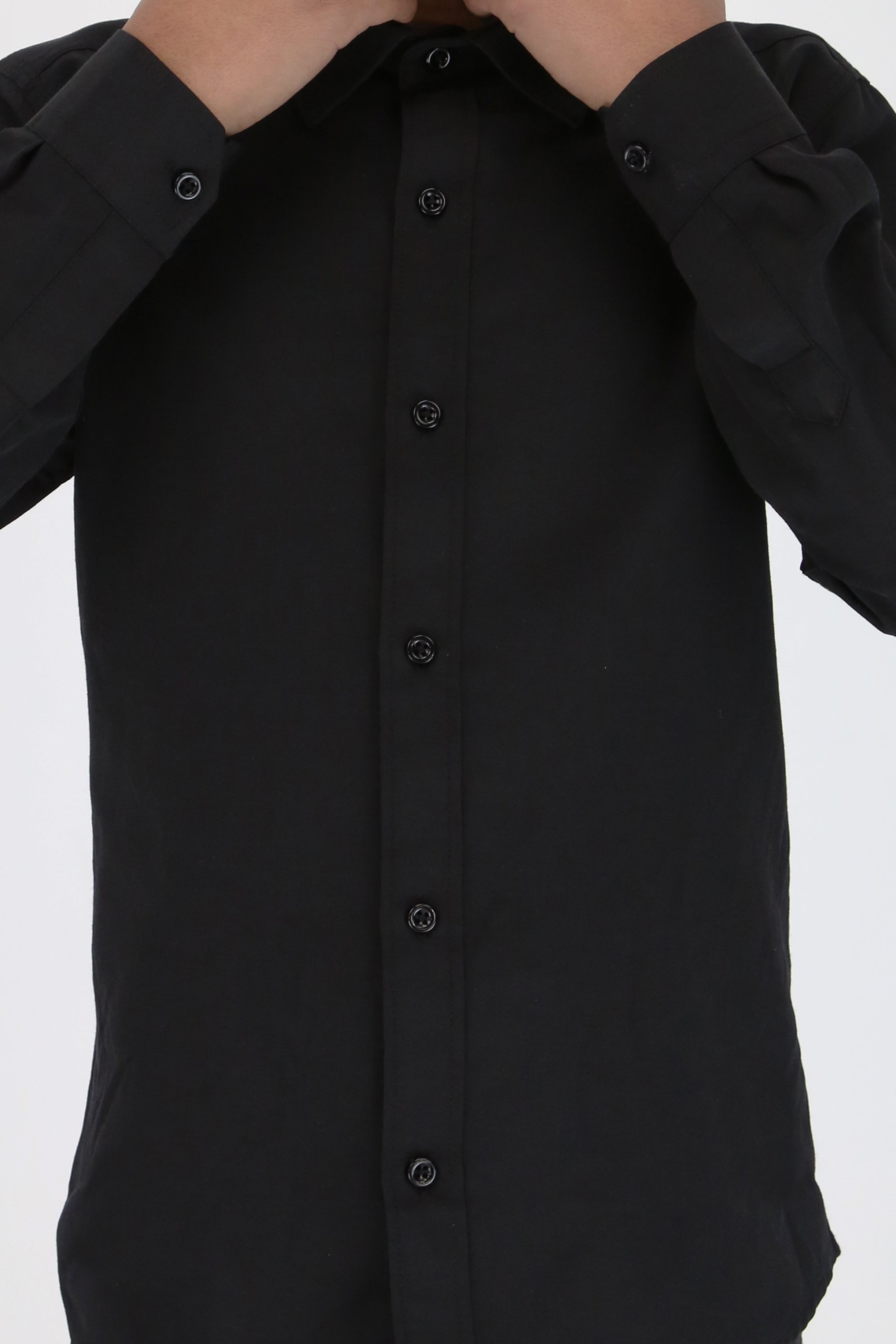 Boys Slim Fit Classic Cotton Blend Shirt - Black