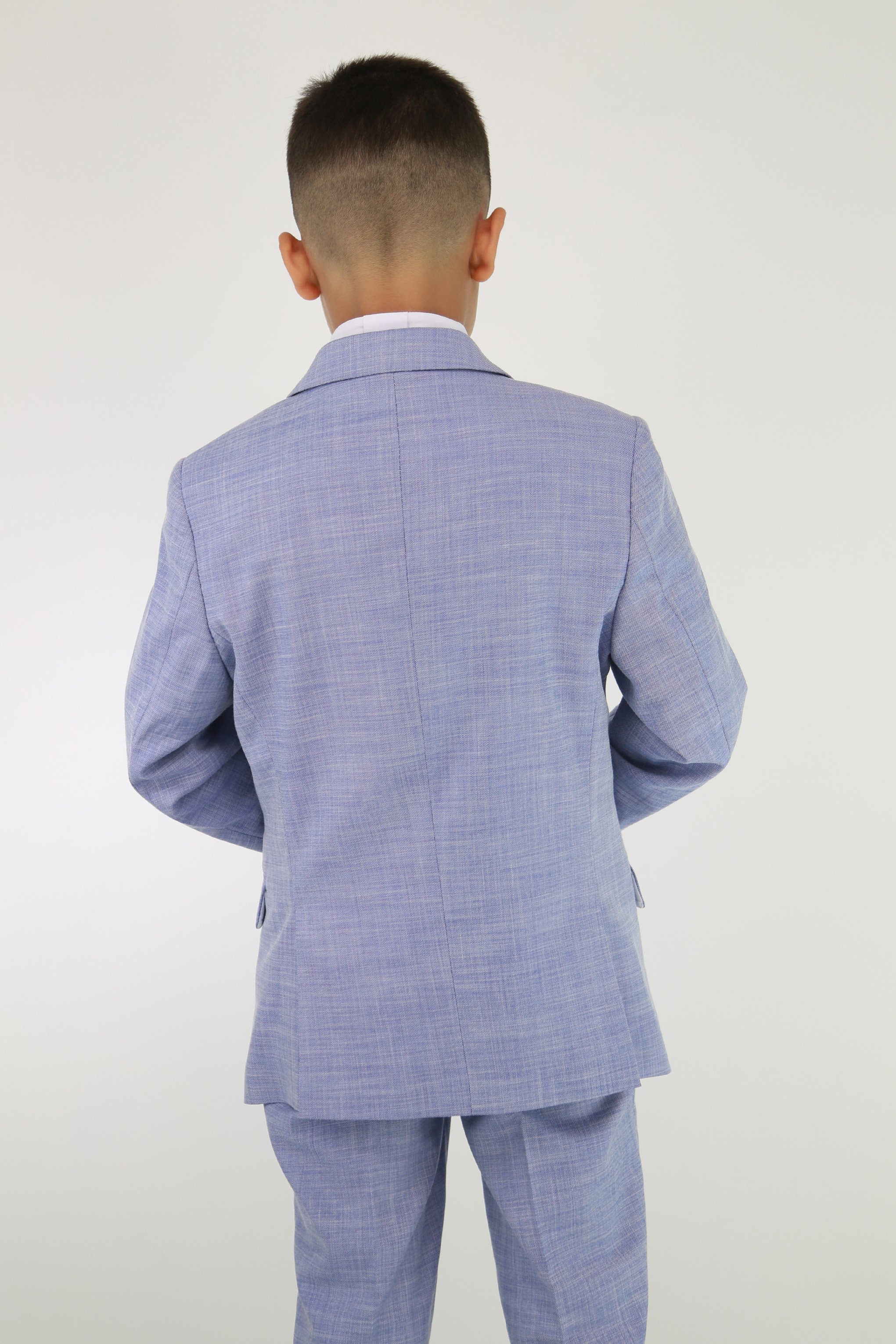 Boys Twill Blue Self-Pattern Suit