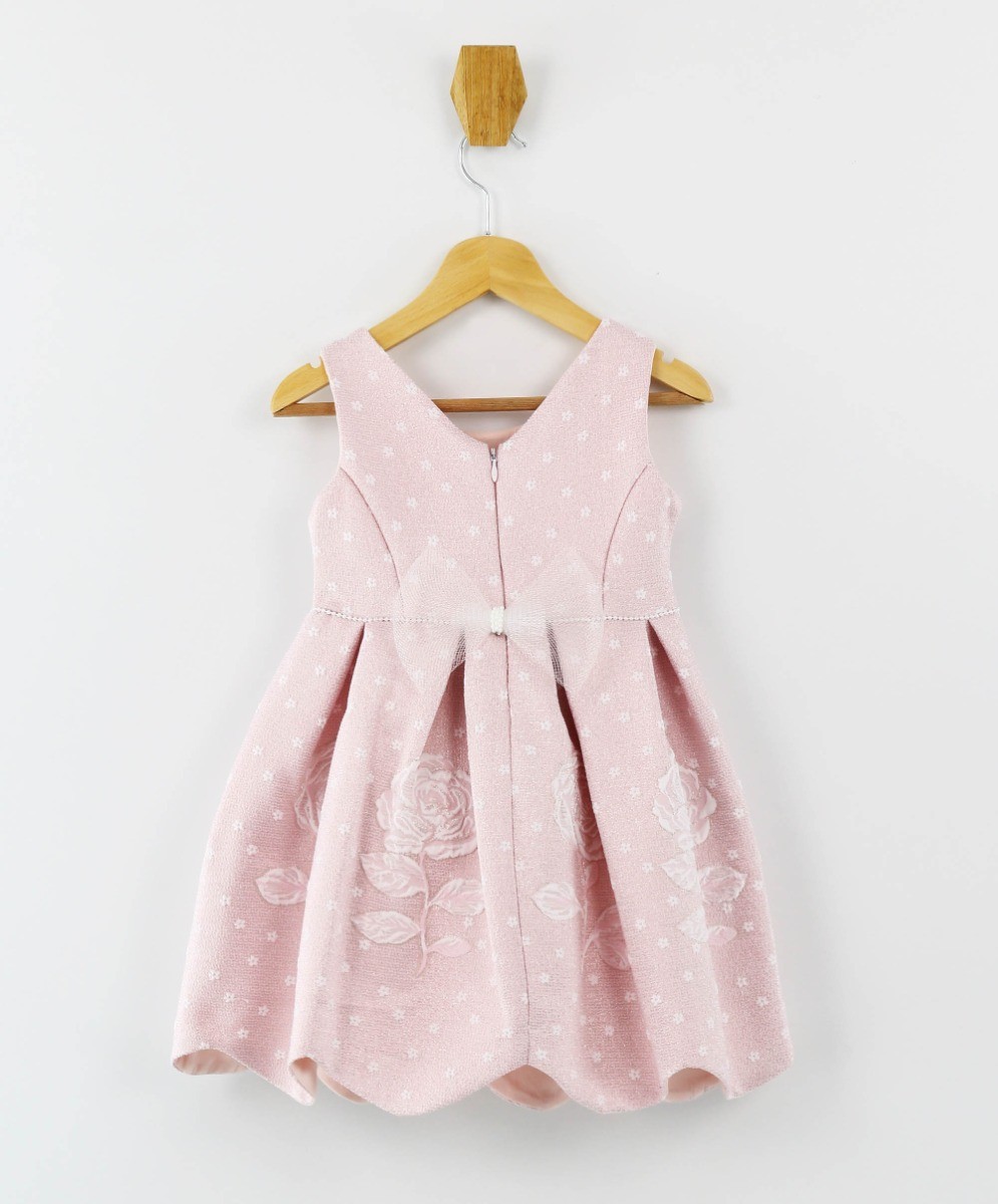 Girls Sleeveless Floral Embroidered Dress Set - Baby Pink