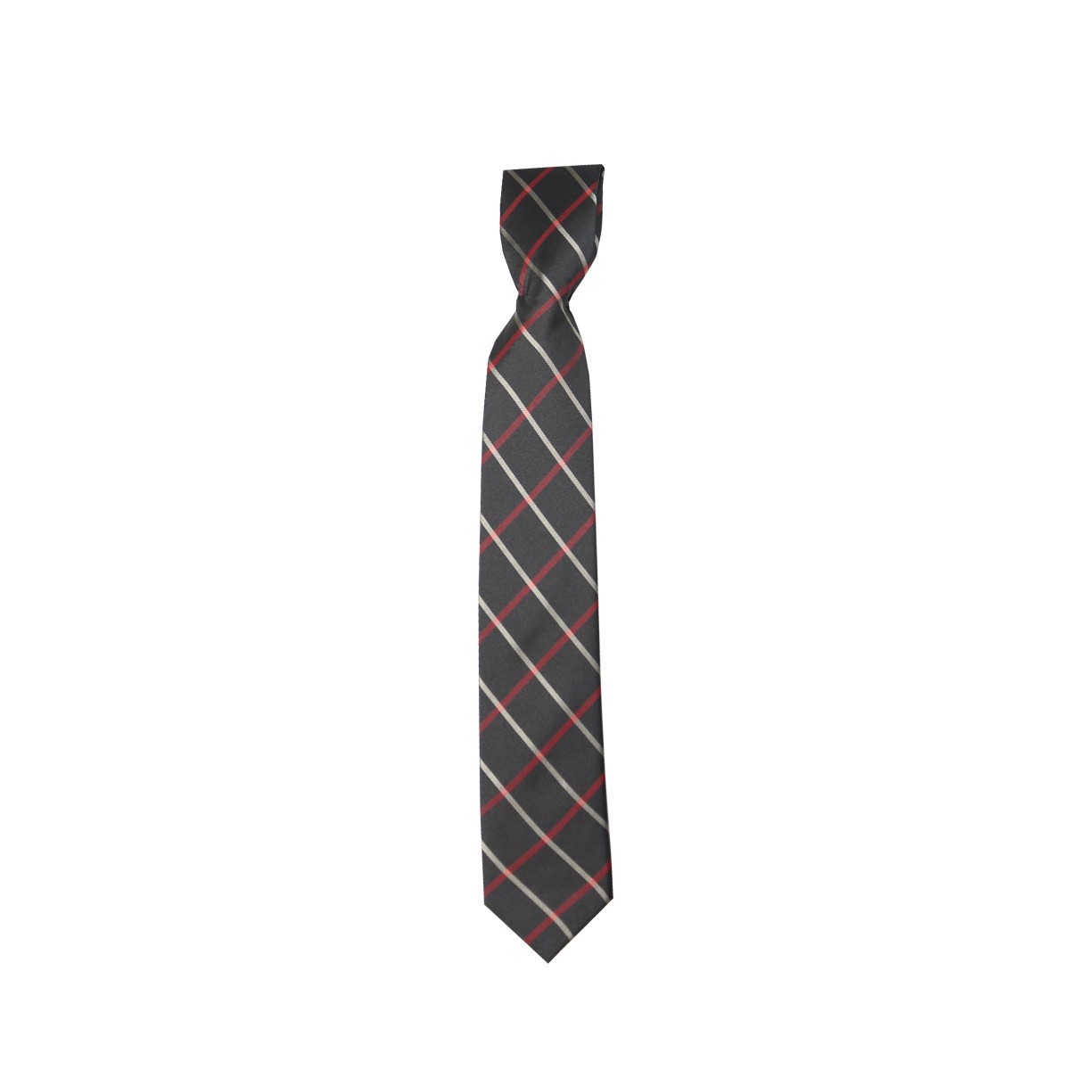 Boys Plaid Checkered Tie & Hankie Set - Black- Red