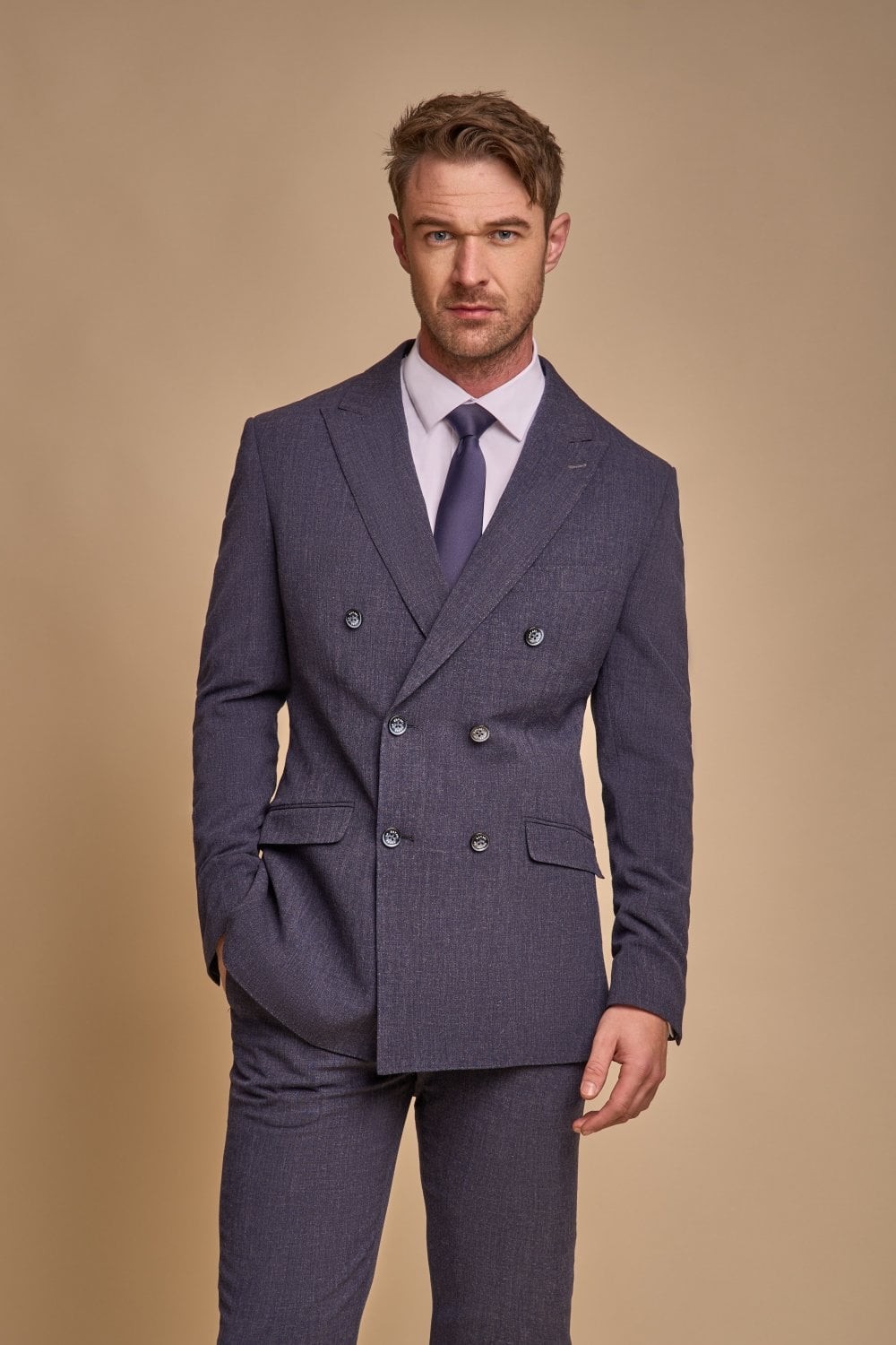 Men's Double Breasted Slim Fit Suit Jacket - TOKYO - Navy Blue