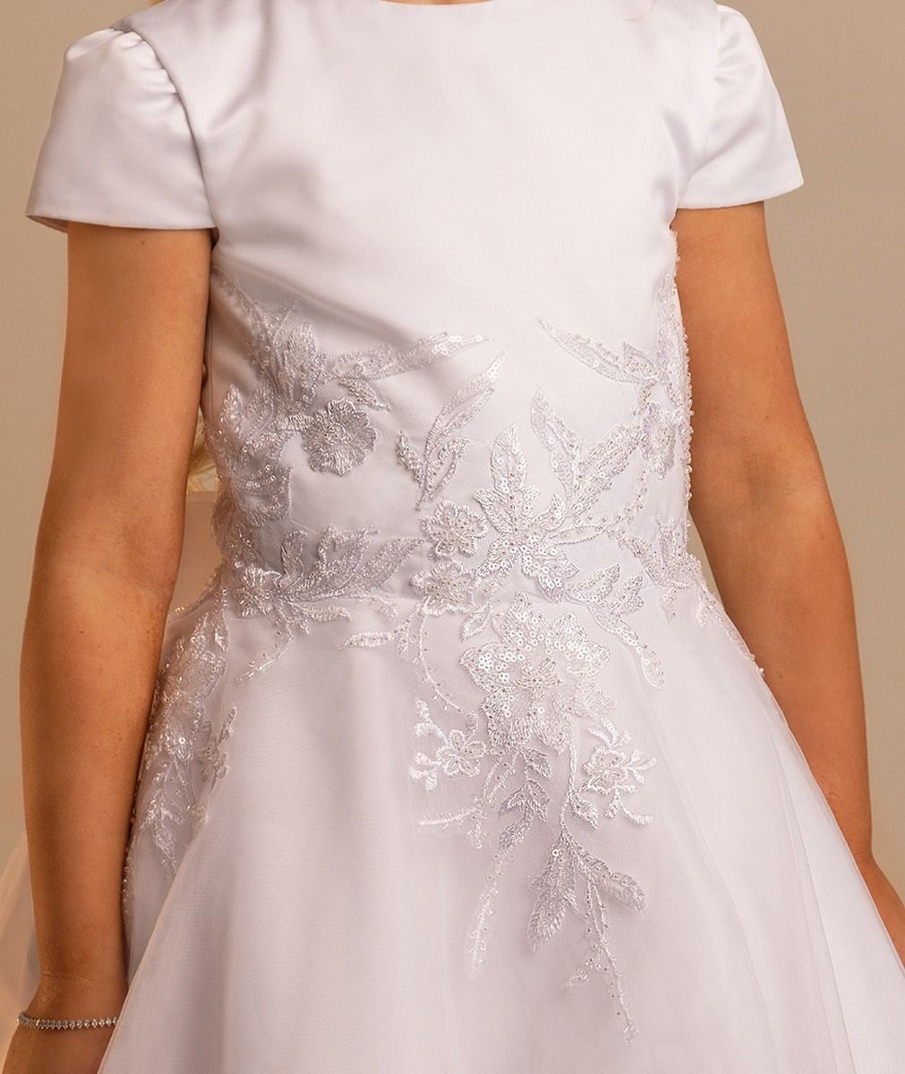 Girls’ White Floral Embroidered Communion Dress - Elodie