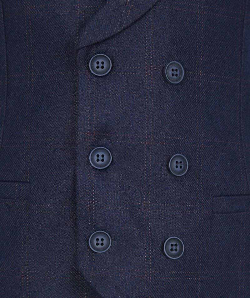 Men's and Boys Tweed Check Waistcoat Set - Navy Blue