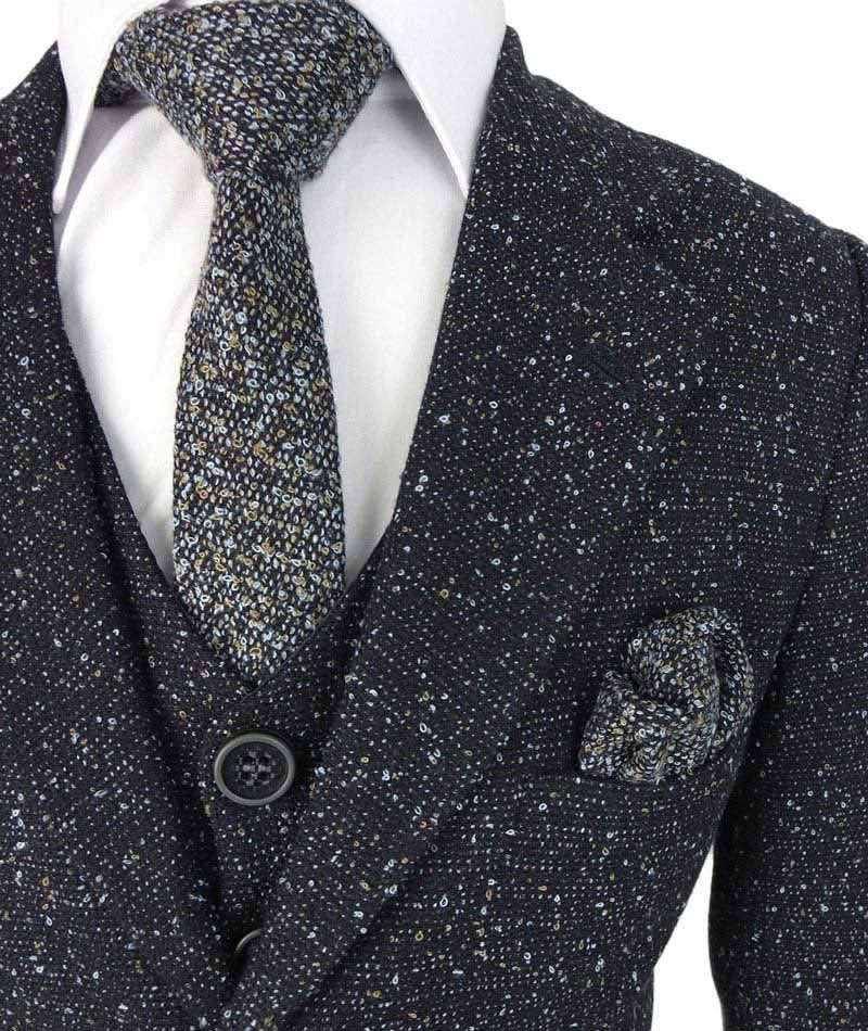 Boys Tailored Fit Tweed Suit with Chino - COSMO Navy