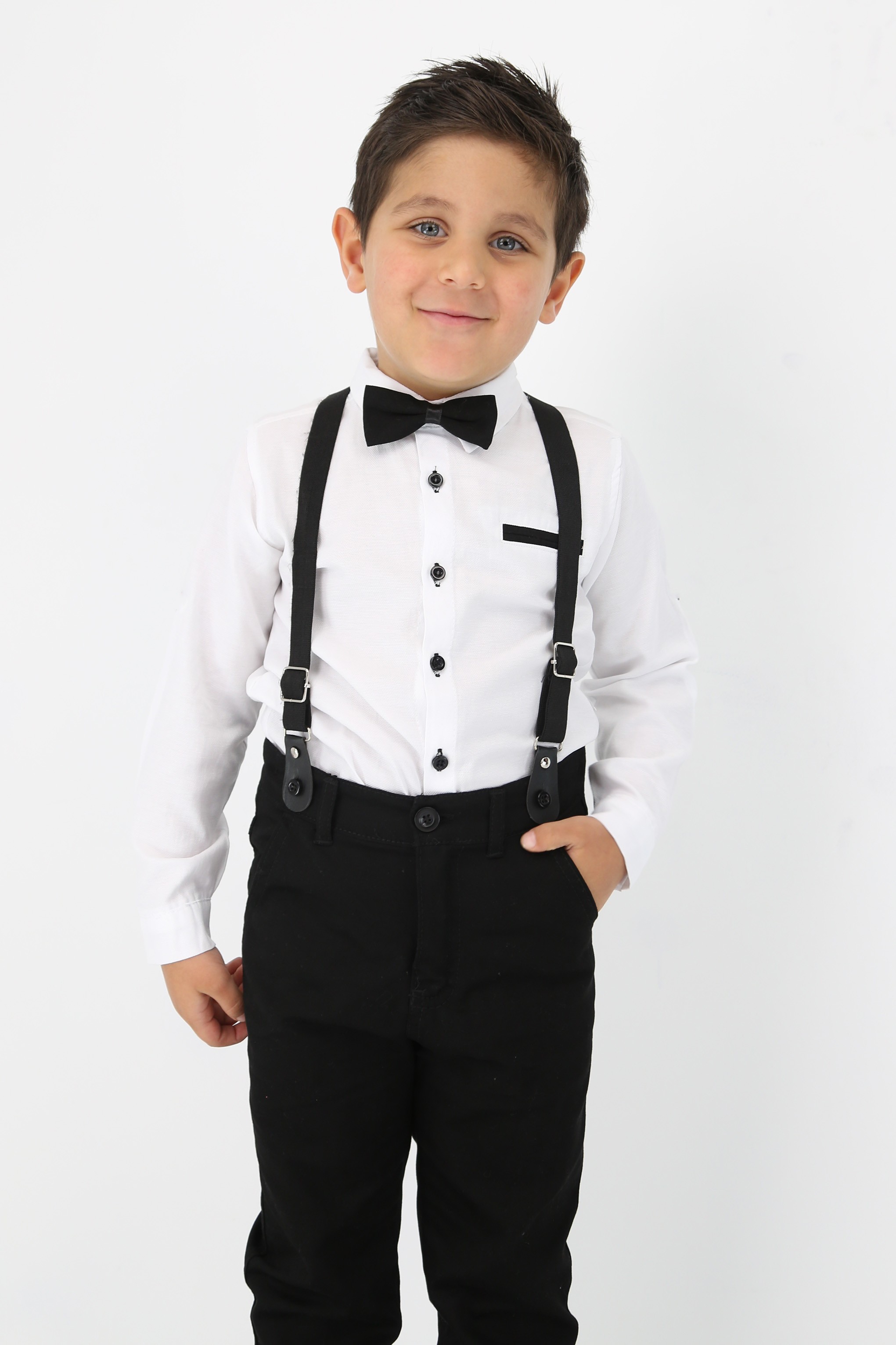 Baby & Boy Gentleman Outfit - 4 Piece Suspenders Pant Suit Set - OXFORD