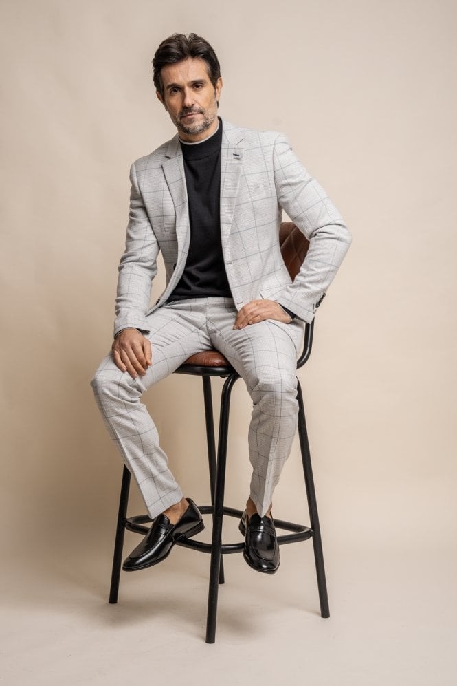 Men's Retro Check Grey Suit Jacket - RADIKA - Light Grey