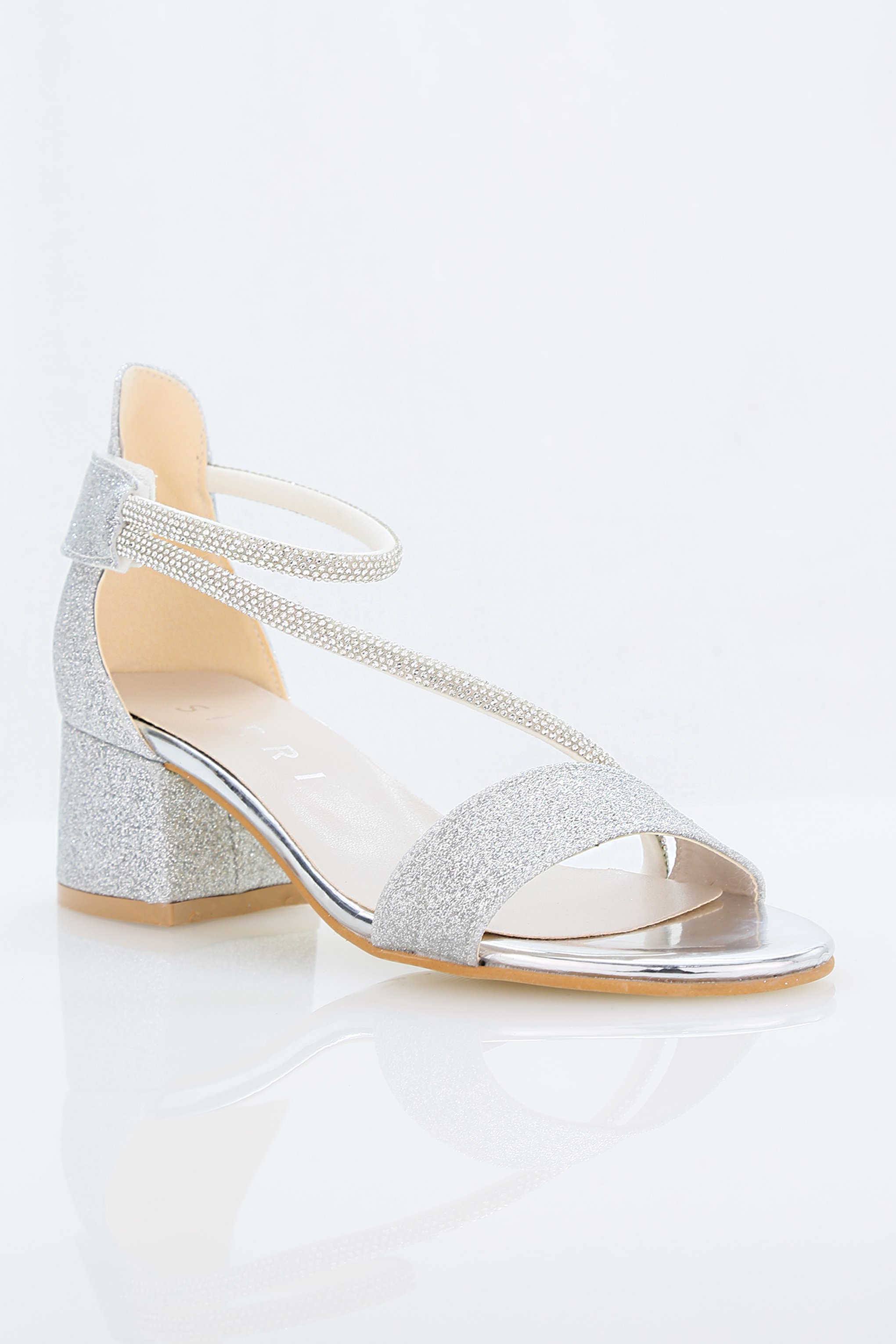 Girls Block Heel Sandals with Rhinestone Crossover Straps - DAZZLE