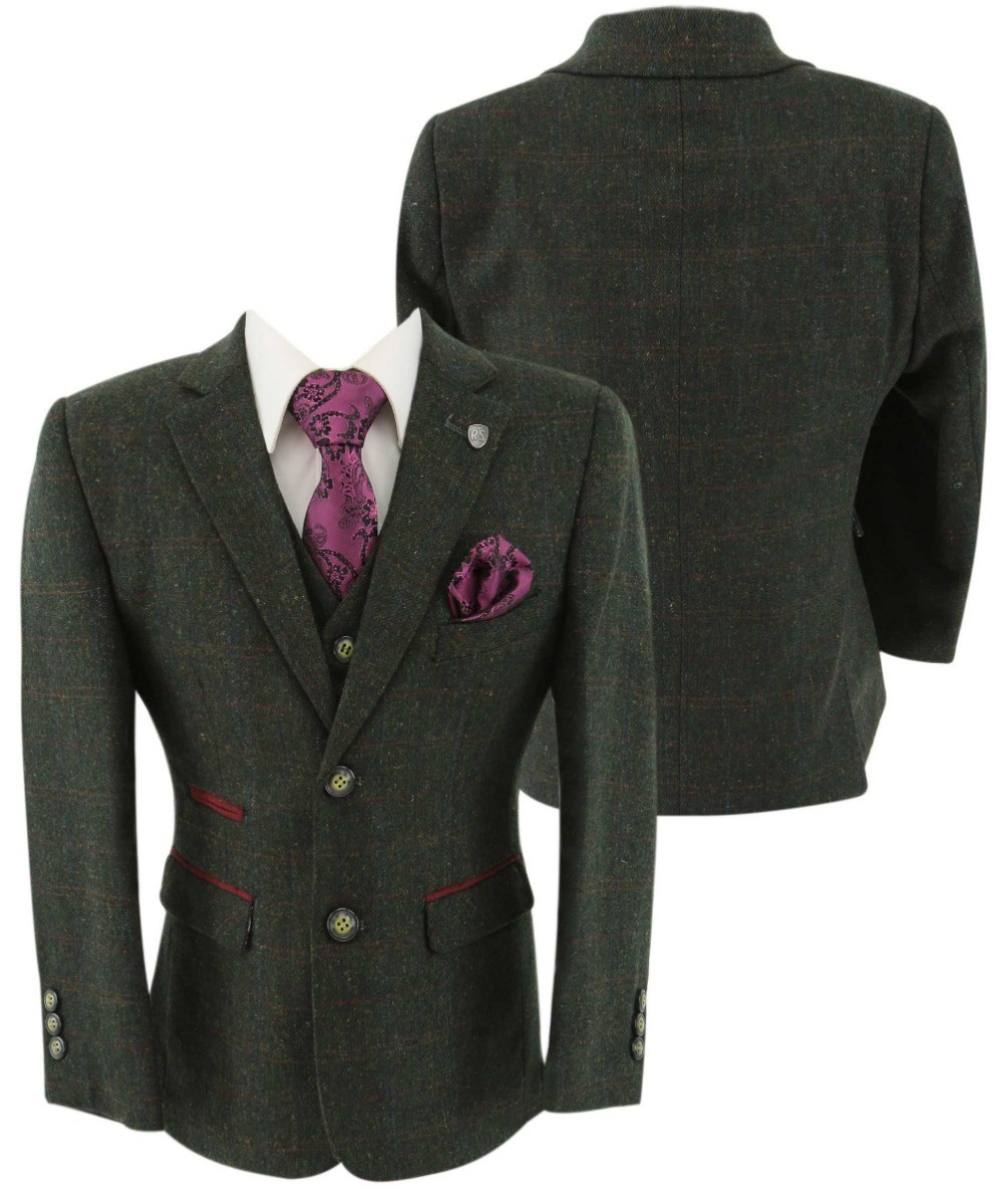 Boys Tweed Check Tailored Fit Suit - JOSHUA Green