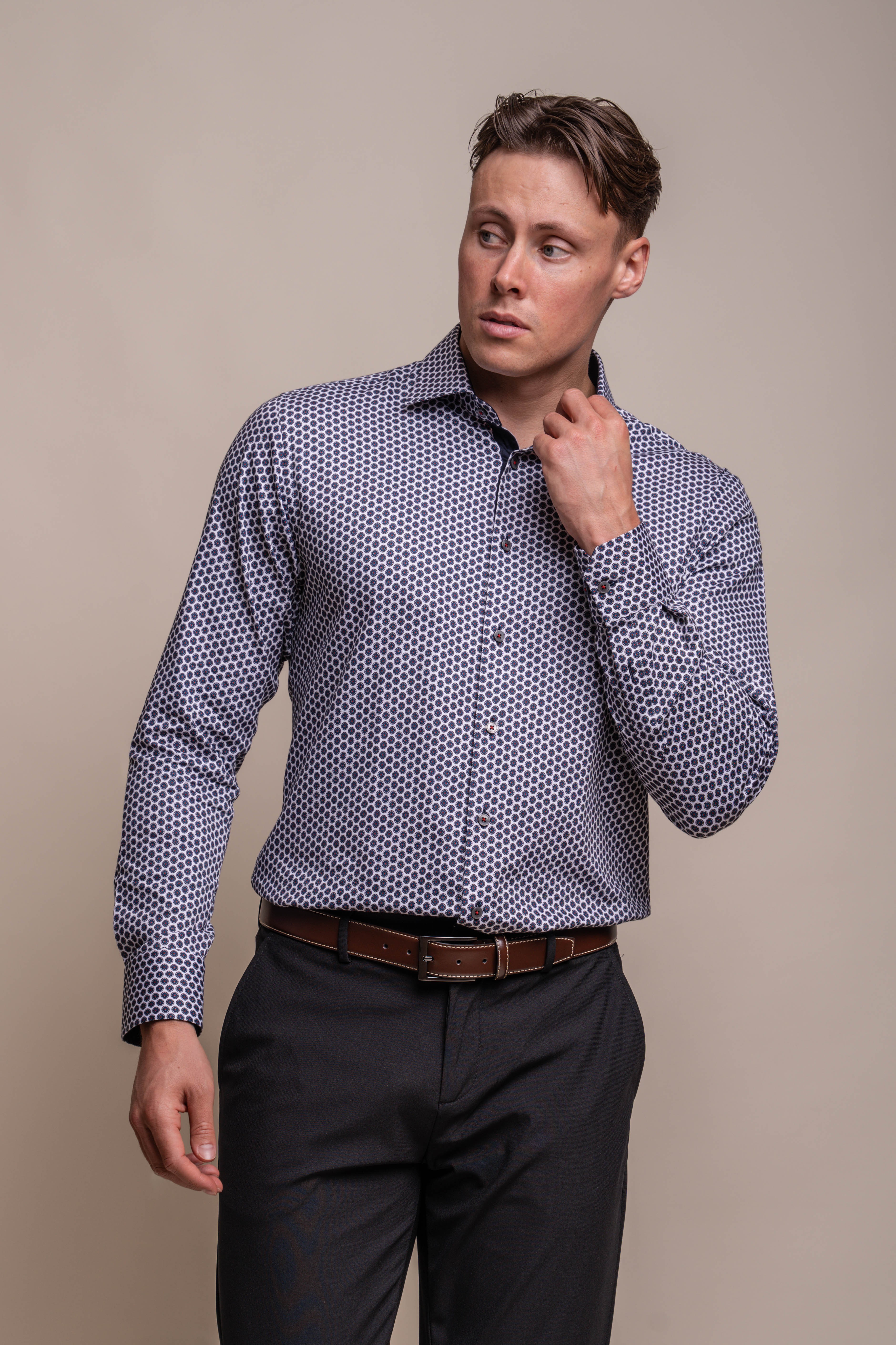 Men's Dotted Pattern Cotton Slim Fit Shirt - LIFFEY