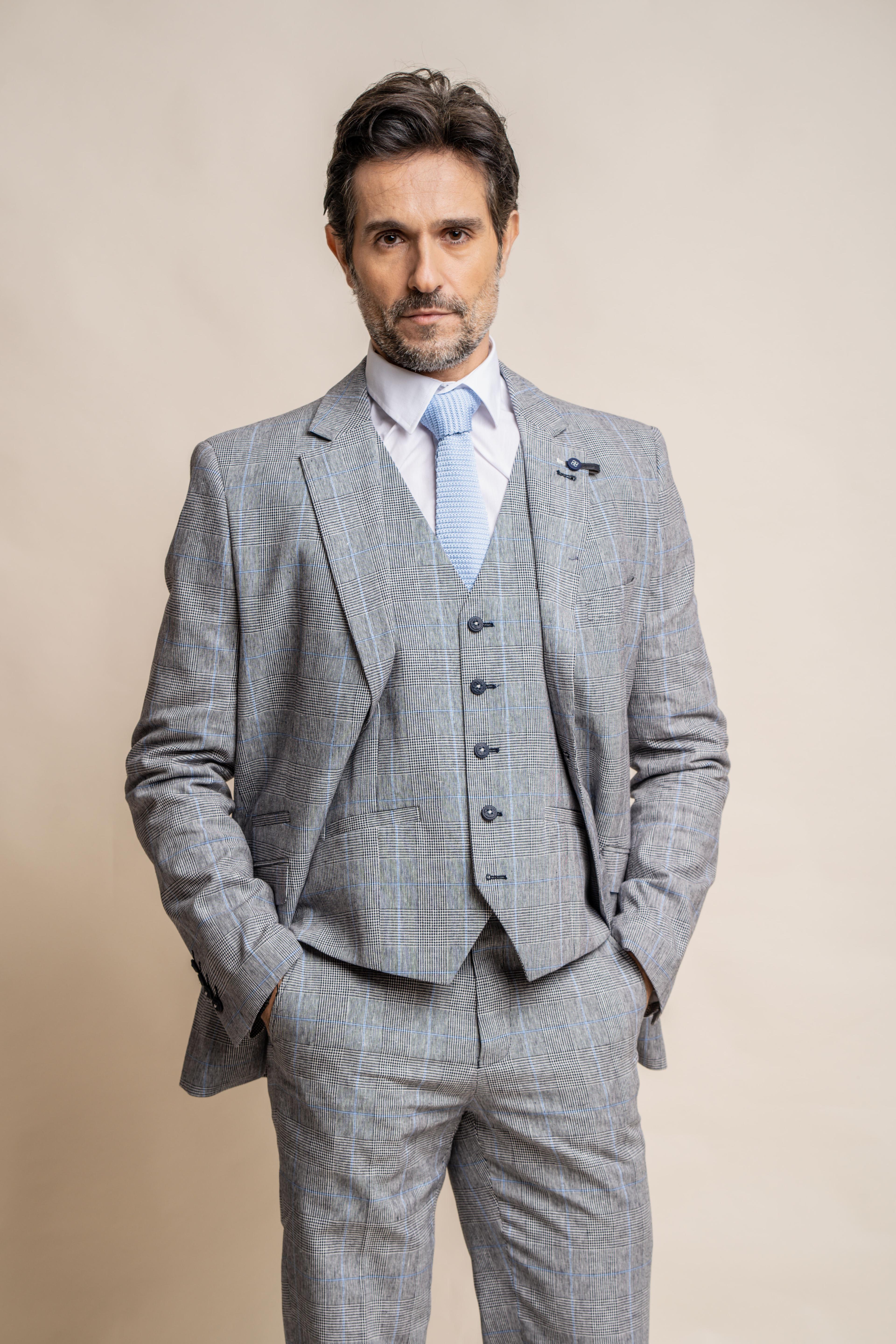 Men's Check Slim Fit Formal Grey Suit - ARRIGA - Grey