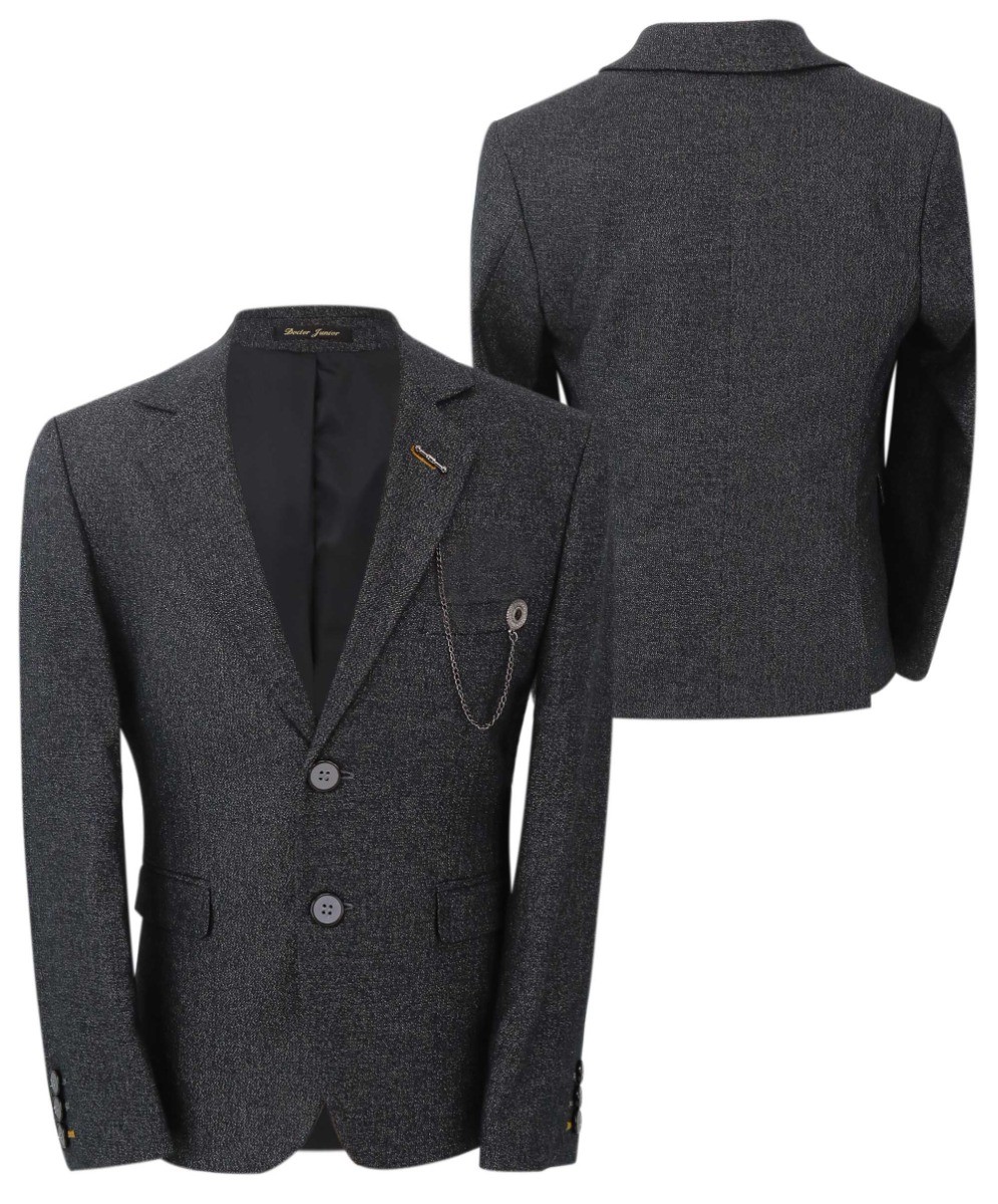 Boys Tailored Fit Herringbone Patterned Suit - TONY