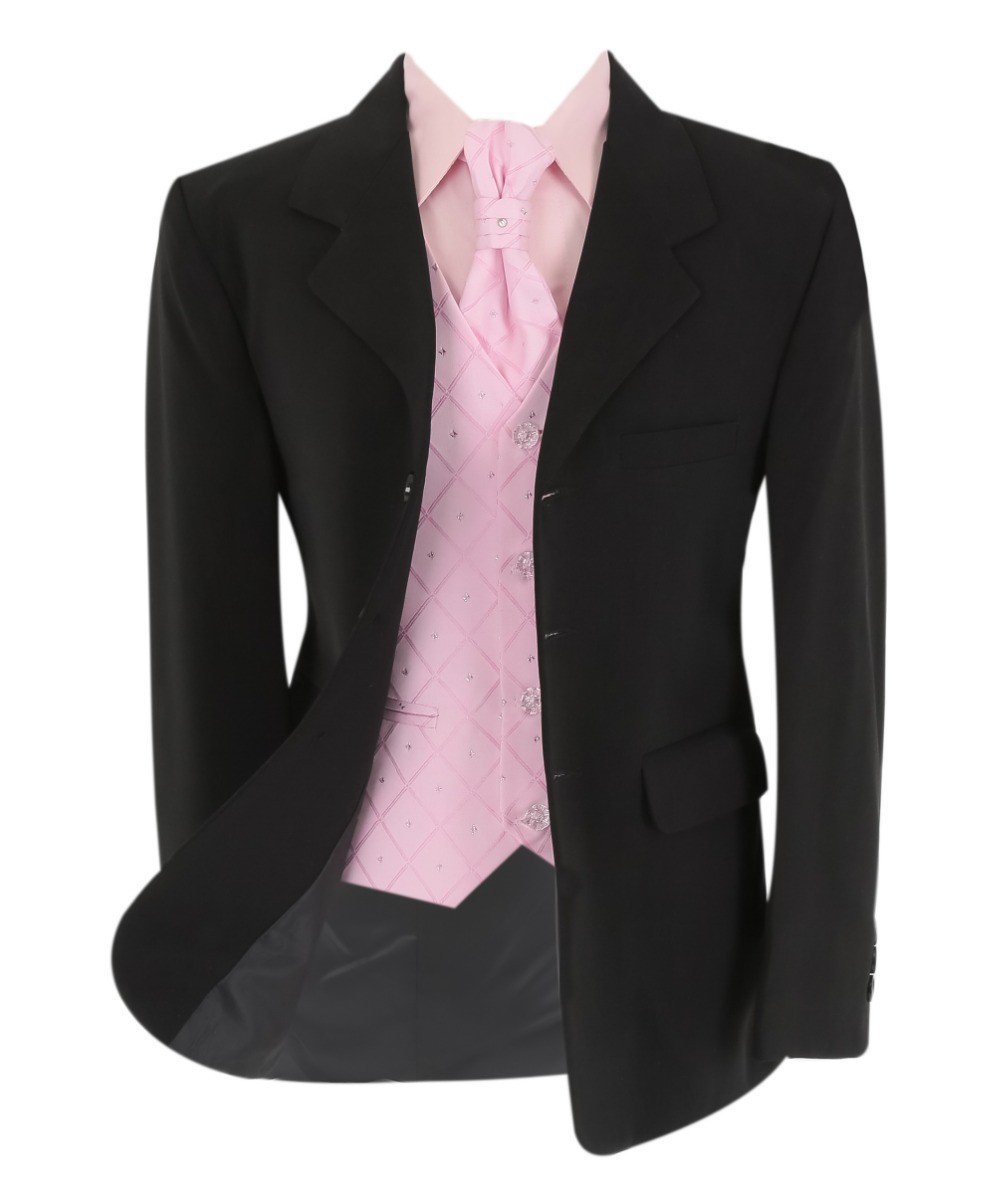 Boys Formal Suit with Patterned Waistcoat and Tie Set - Pink