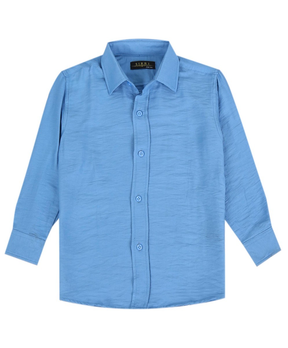 Boys Cotton Linen Classic Collar Shirt - Baby Blue