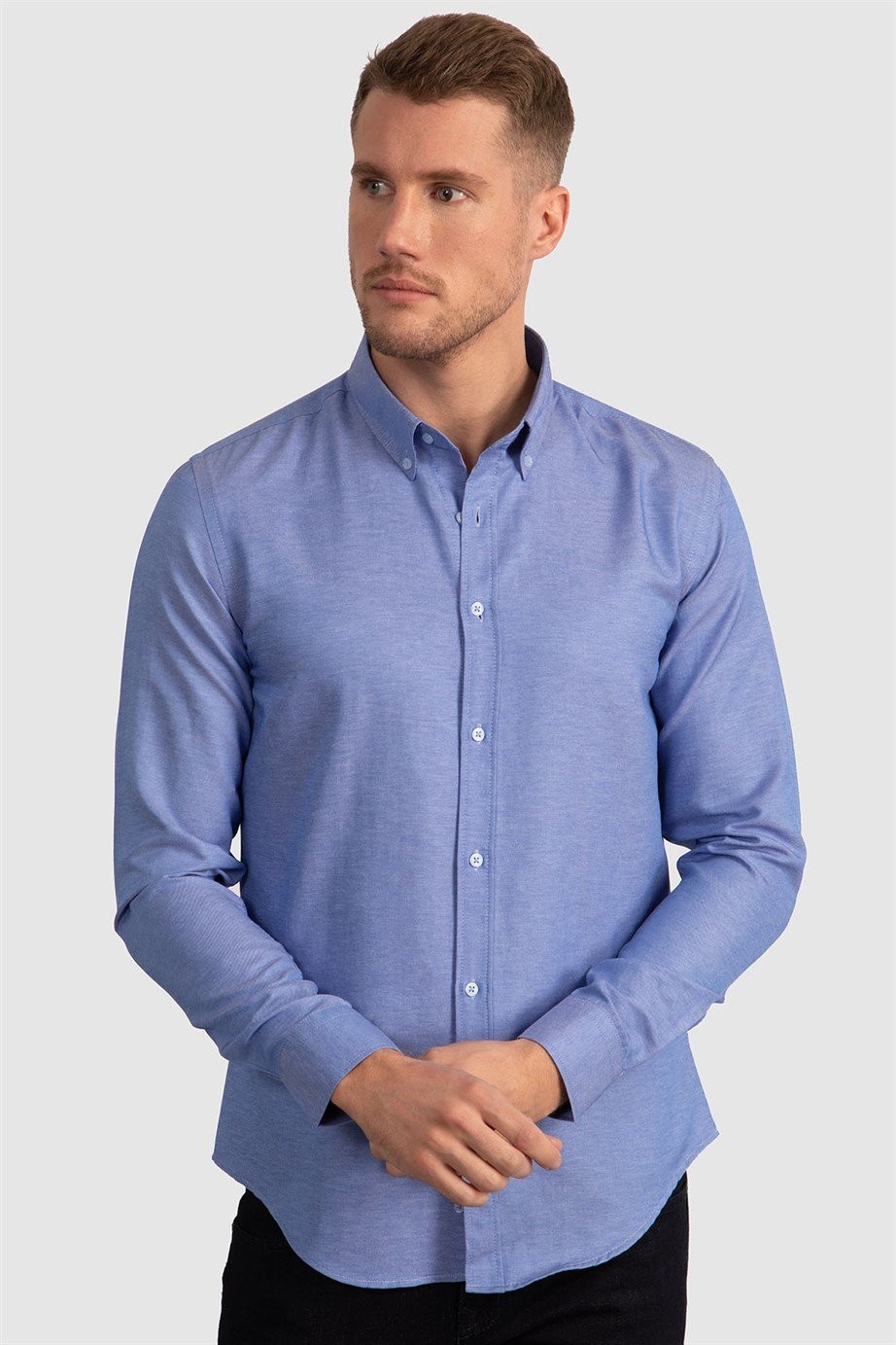 Men's Slim Fit Cotton Button-Down Oxford Shirt - GABARDIN - Blue