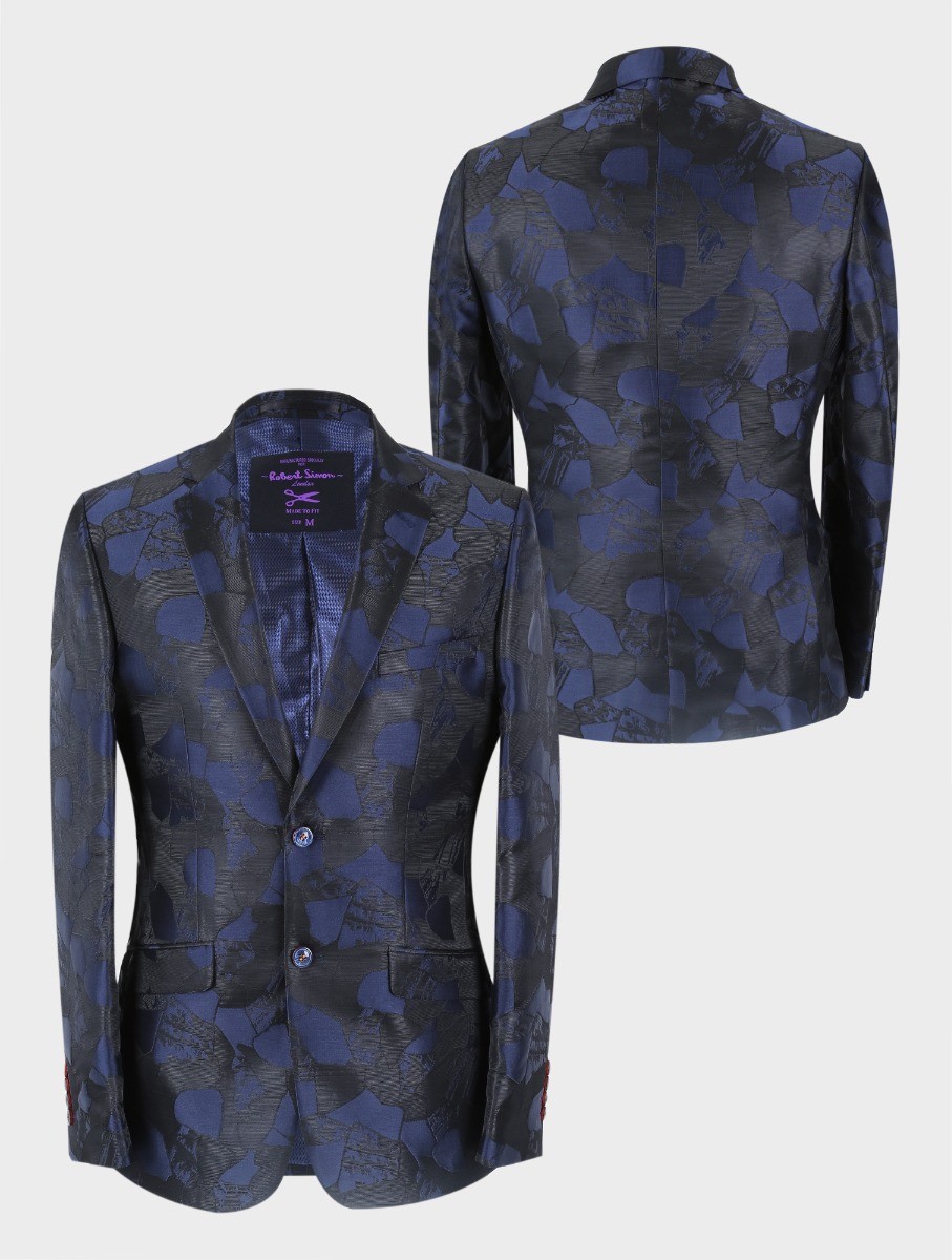 Men's Embellished Slim Fit Navy Blazer - BERLUCONI - Navy Blue