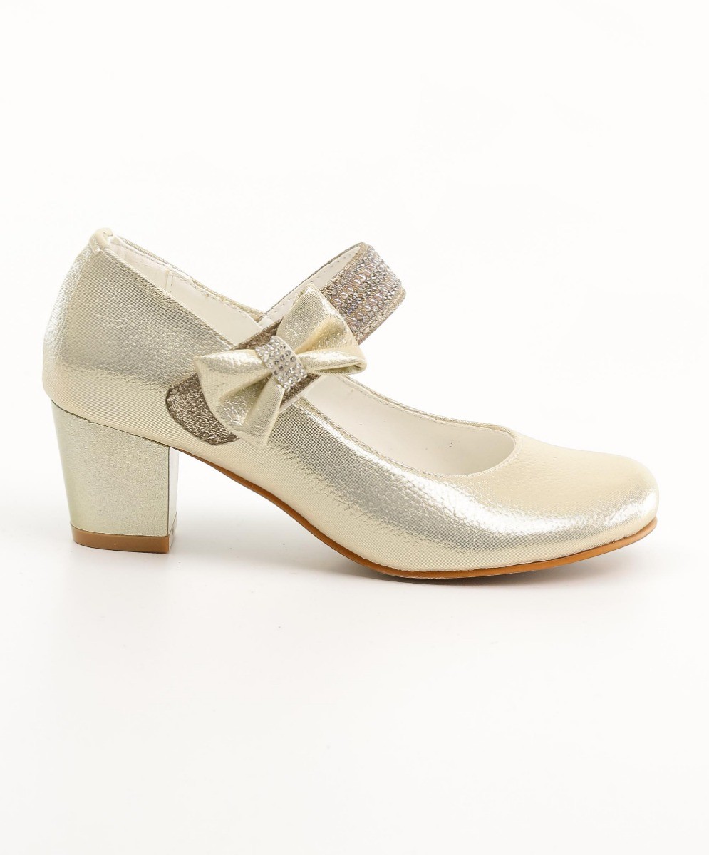 Girls Mary Jane Block Heel Communion Dress Shoes - Gold