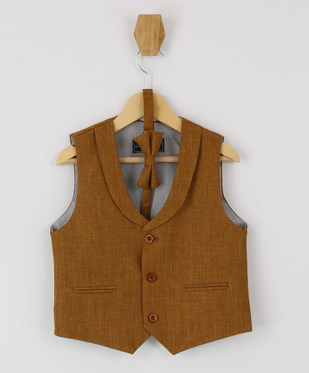 Boys Single-Breasted Waistcoat Set - POLPERRO - Tan Brown