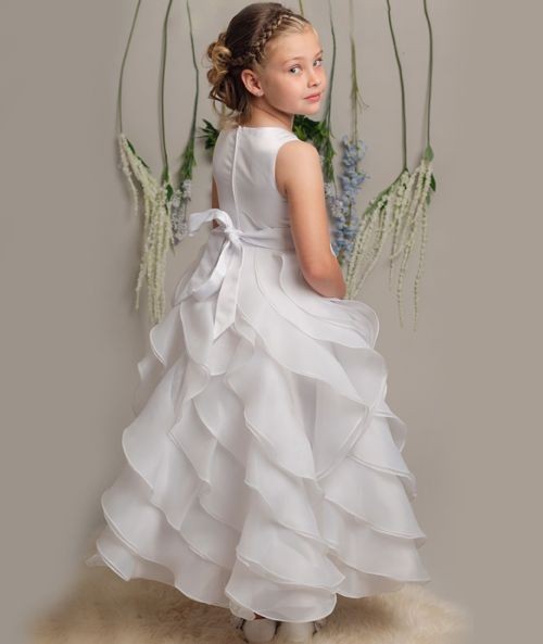 Girls White Cascading Tiered Tulle Dress – ELLA