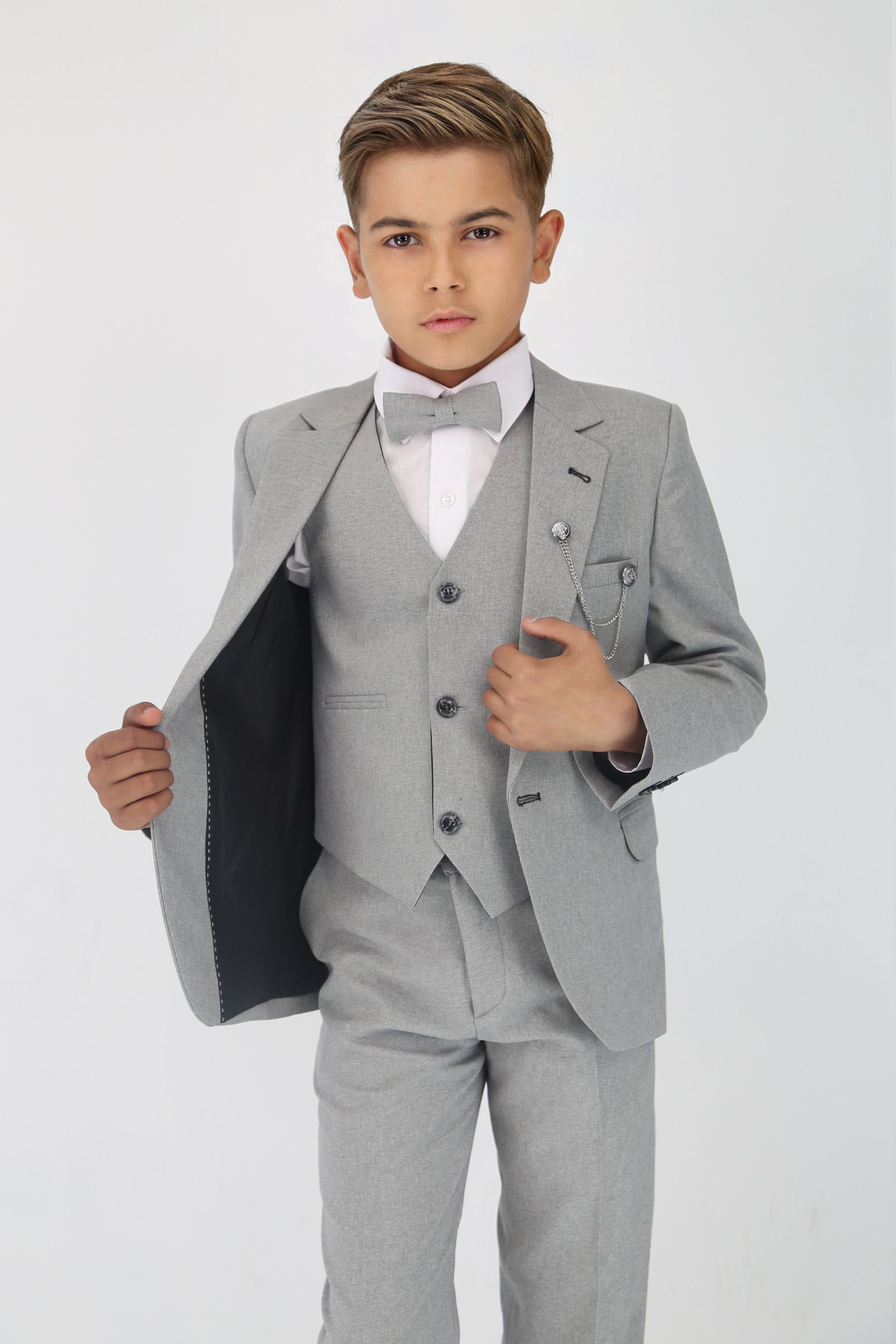 Boys Slim Fit Textured 6-Piece Formal Suit Set