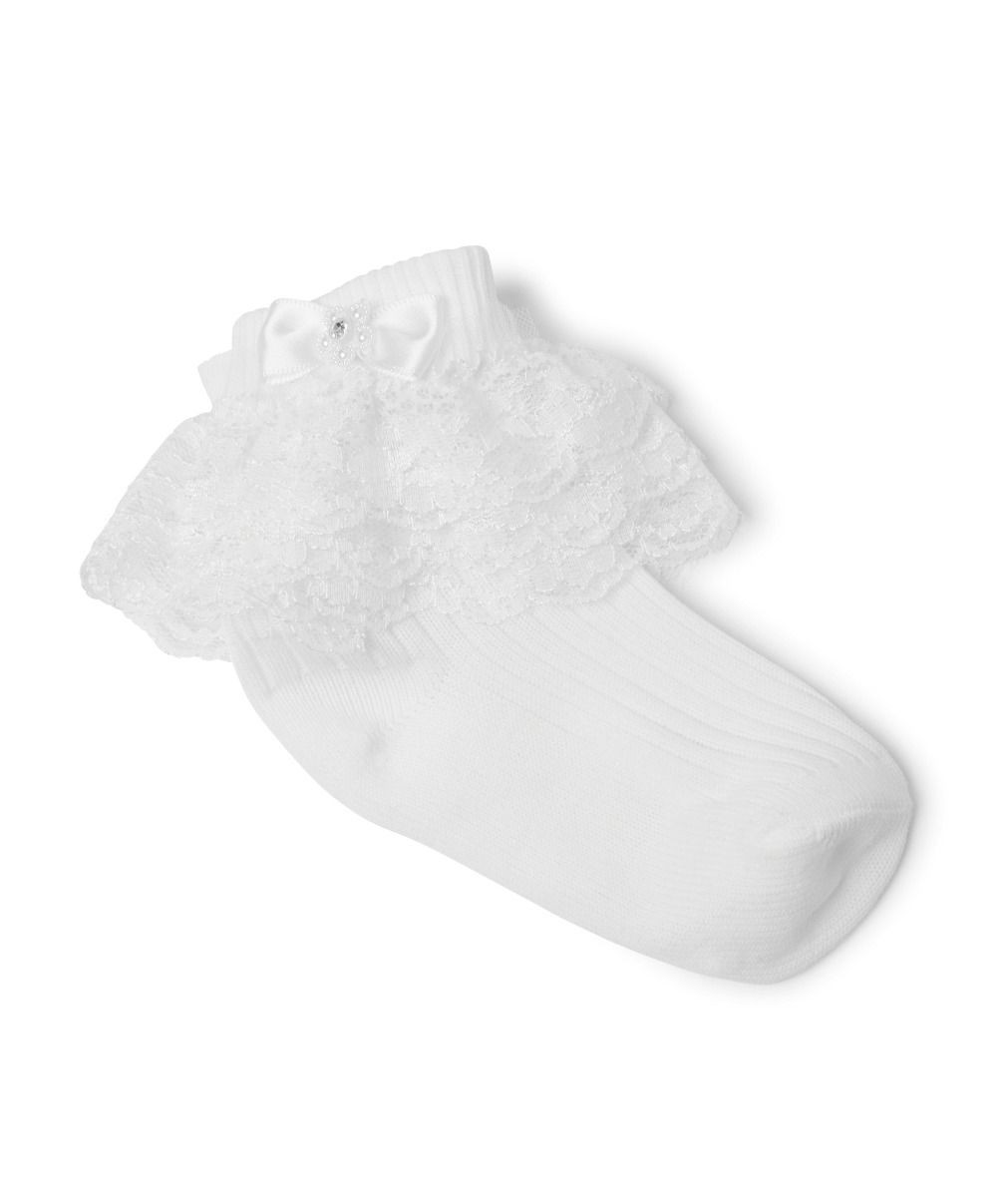 Girls' Lace Frill Socks with Satin Bow - ROXANNE