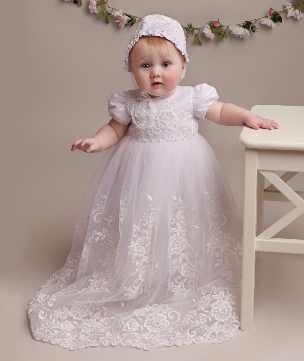 Baby Girls Heirloom Lace Christening Gown & Bonnet - ALEXA